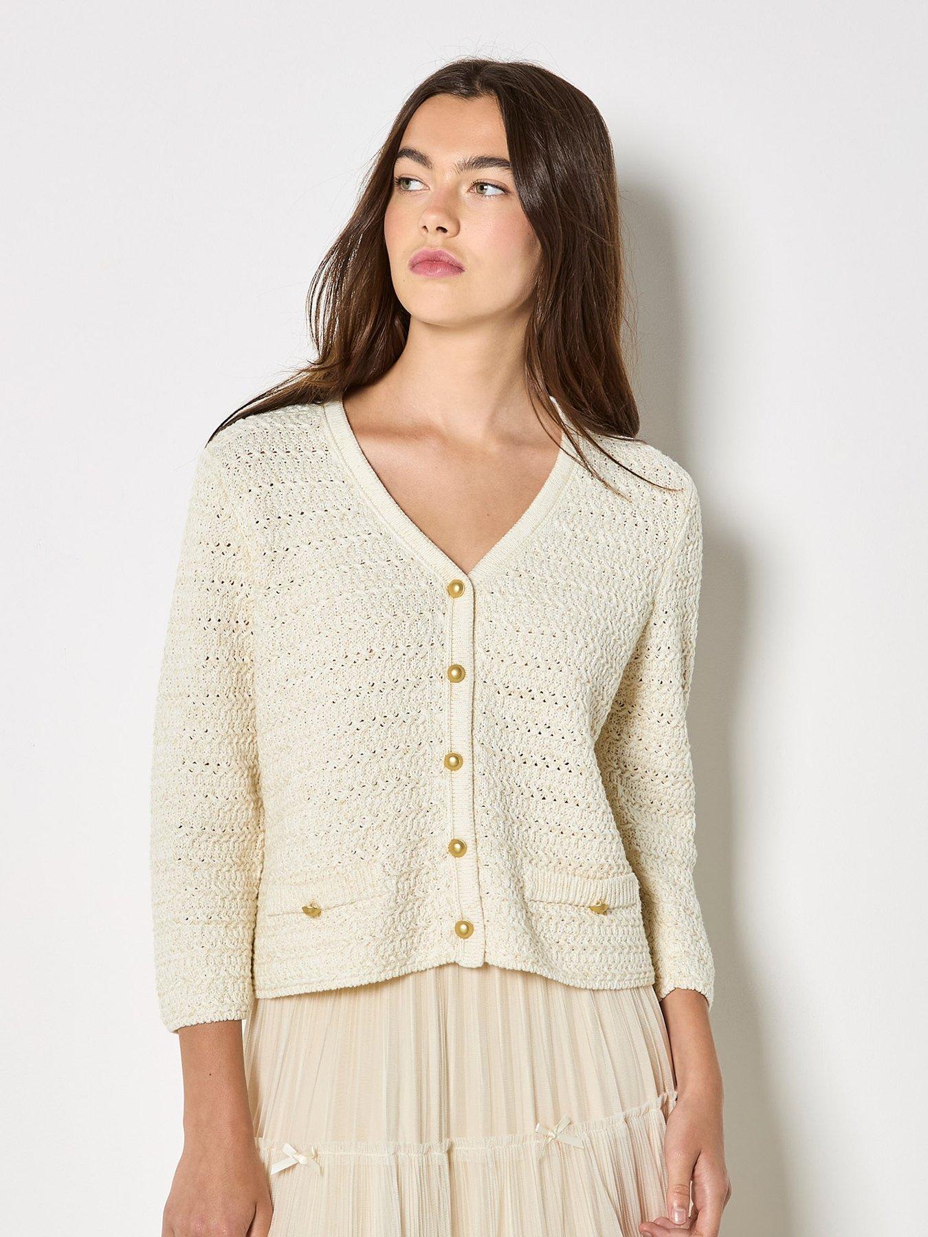 Apricot Metal Button Sparkle Cardigan