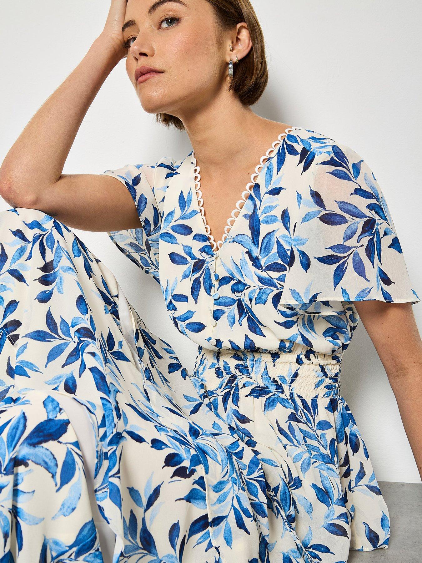 Apricot Tiered Leaf Print Dress