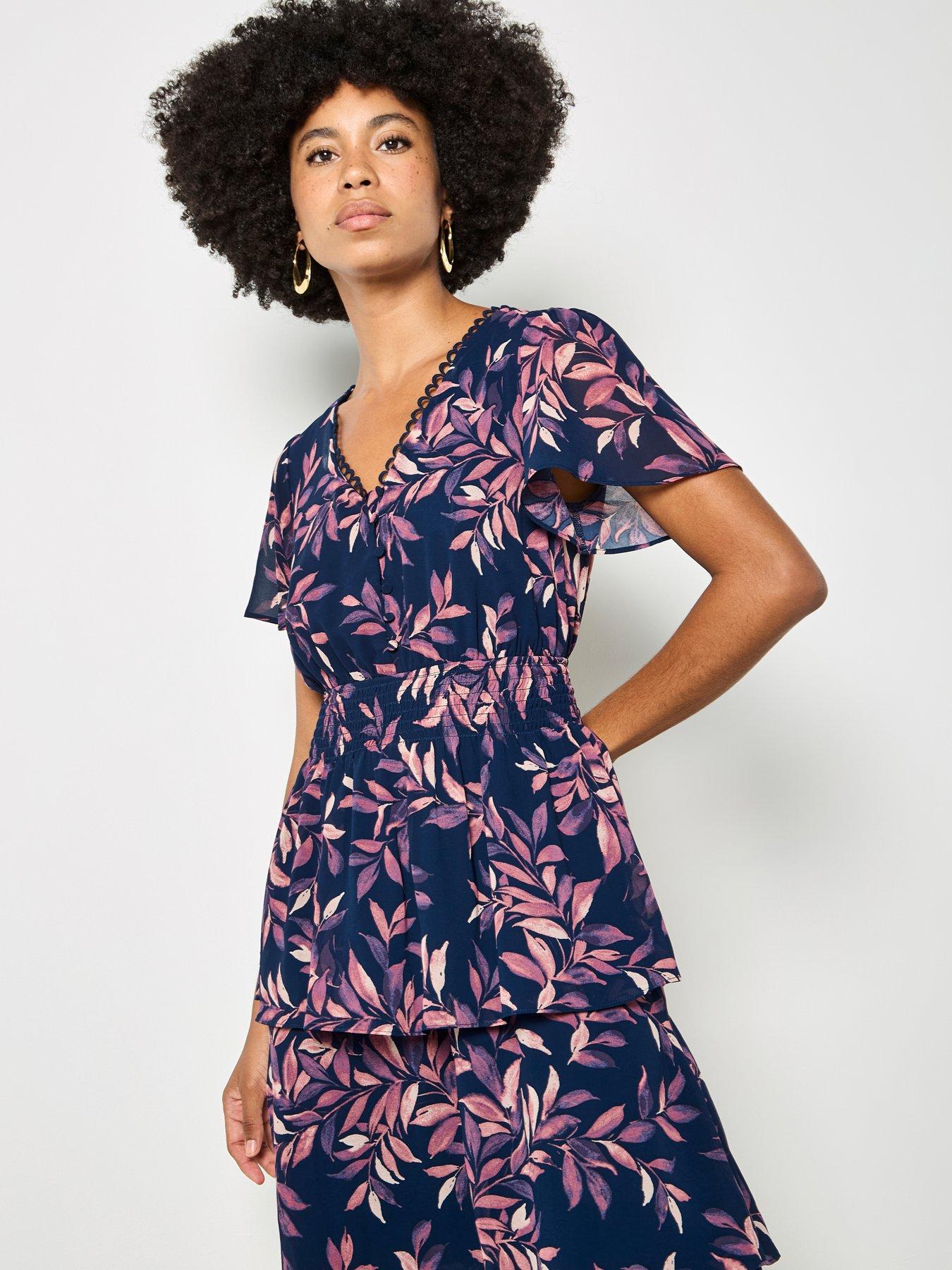 Apricot Tiered Leaf Print Dress