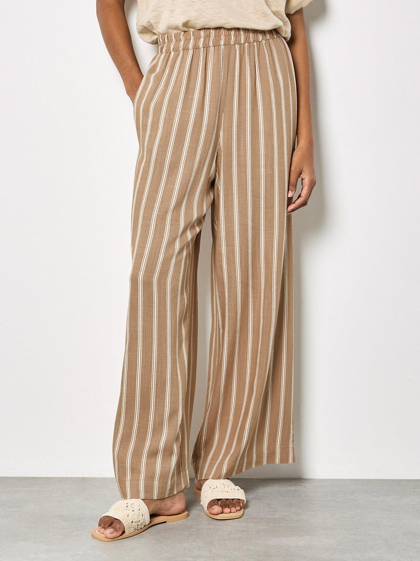 Apricot Stripe Linen Mix Trousers