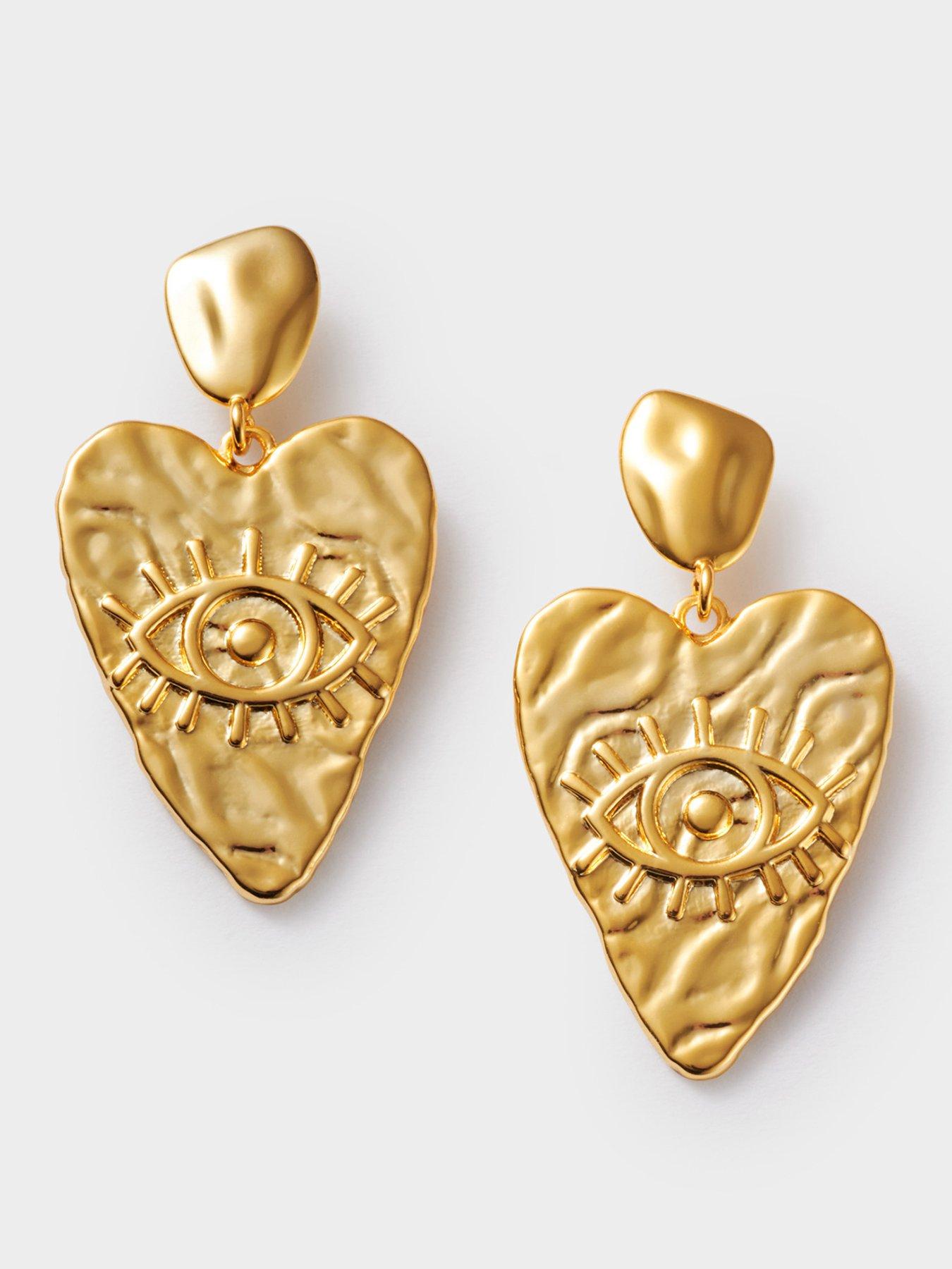 Katie Loxton SOLESI HEART EARRINGS , Gold Coated , 2.8cm x 2cm x 0.4cm