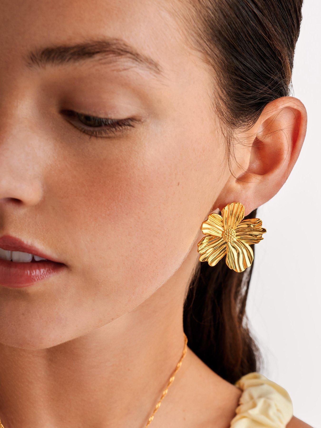 Katie Loxton Floramour Oversized Earrings , Gold Coated , 3.4Cm X 3.3Cm X 0.6Cm