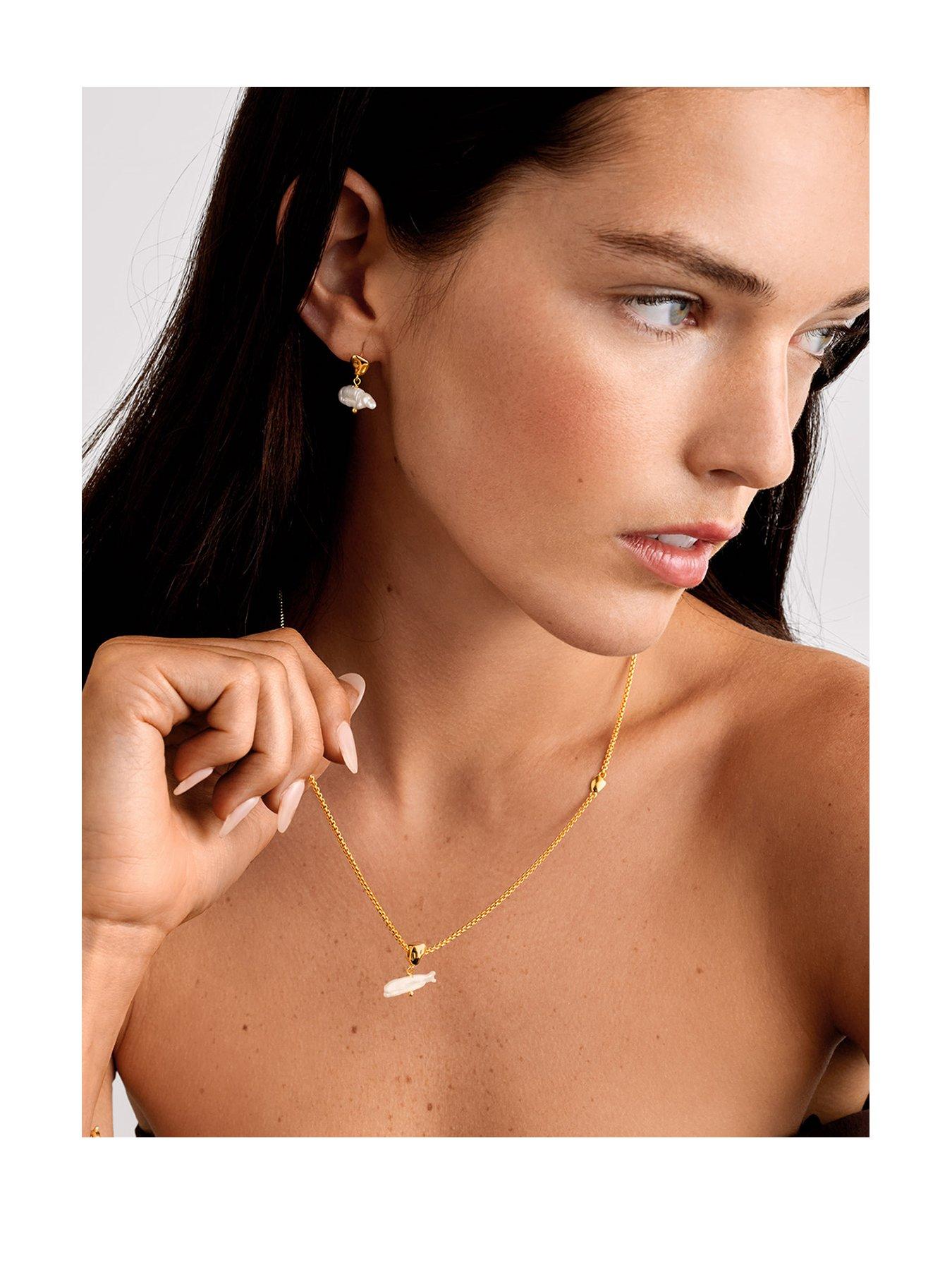 Katie Loxton SOL PEARL T-BAR NECKLACE , Gold Coated , 45cm + 5cm