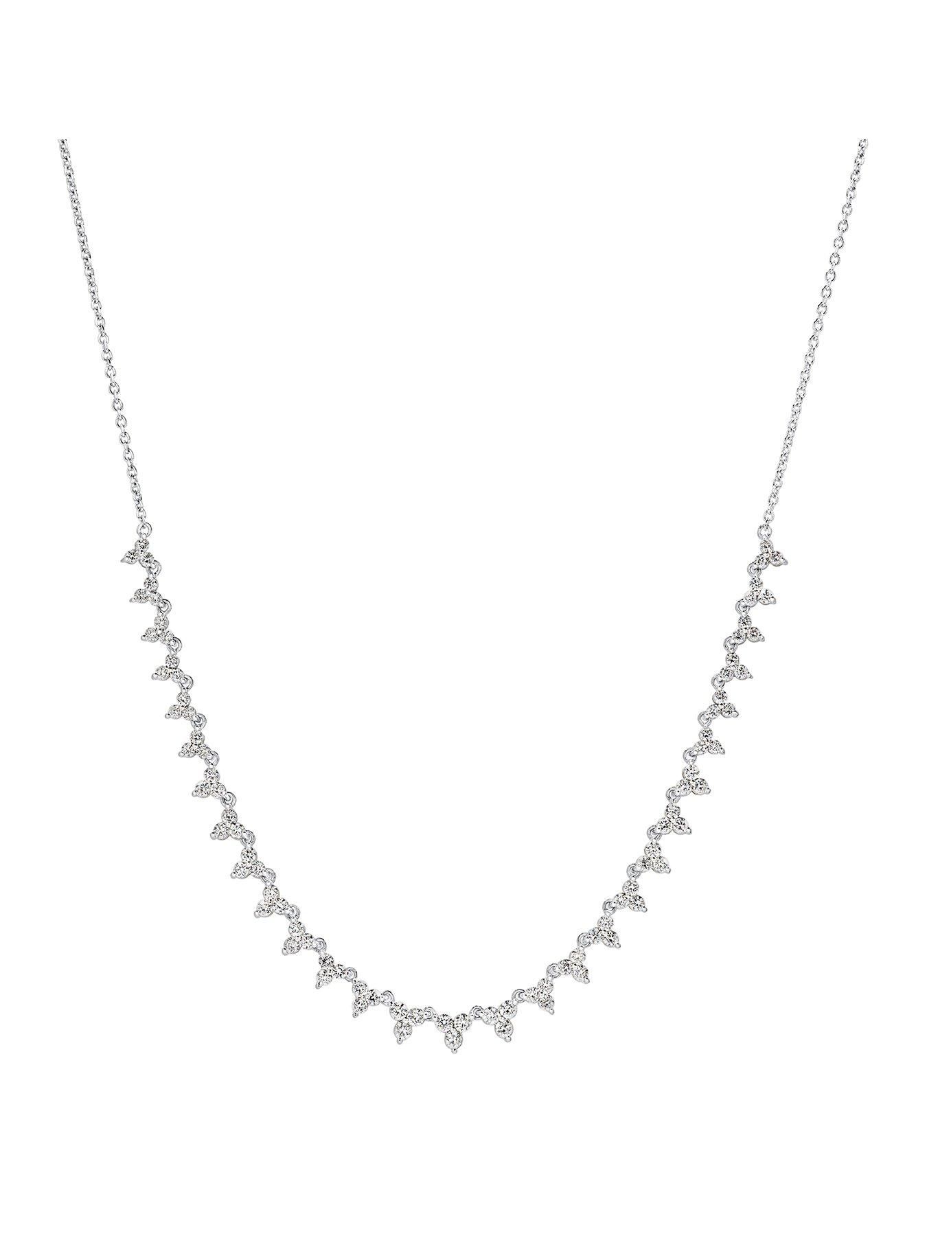 Created Brilliance Beatrice 9ct White Gold 1.14ct tw. Lab Grown Diamond Trio Clusters Half Tennis Necklace 18 Inches