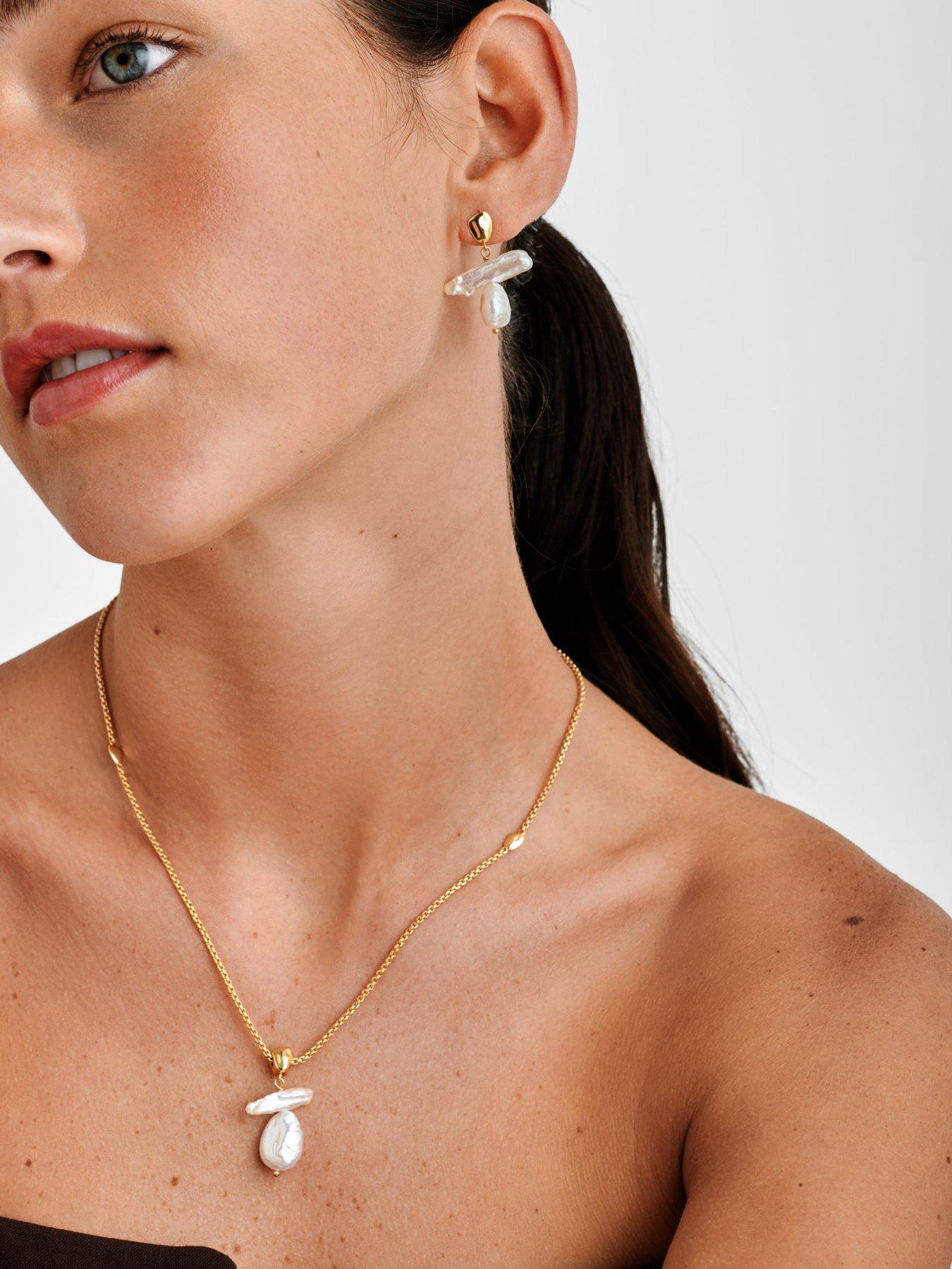 Katie Loxton SOL PEARL NECKLACE , Gold Coated , 45cm + 5cm extender