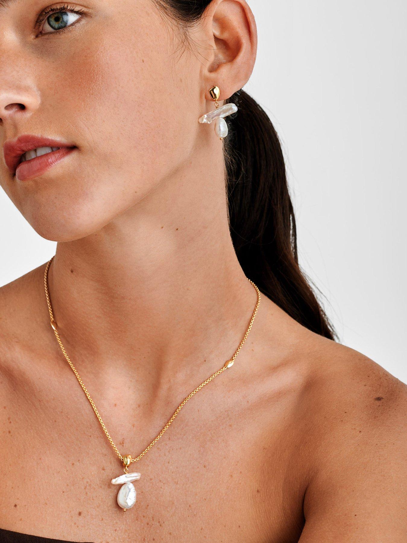 Katie Loxton SOL Gold Coated 3cm x 2cm x 0.2cm Pearl Earrings