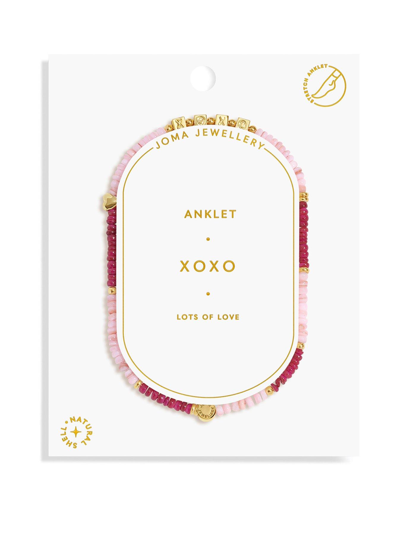 Joma Jewellery HAPPY LITTLE MOMENTS ANKLET , XOXO , Gold Plated , Anklet , 23cm stretch