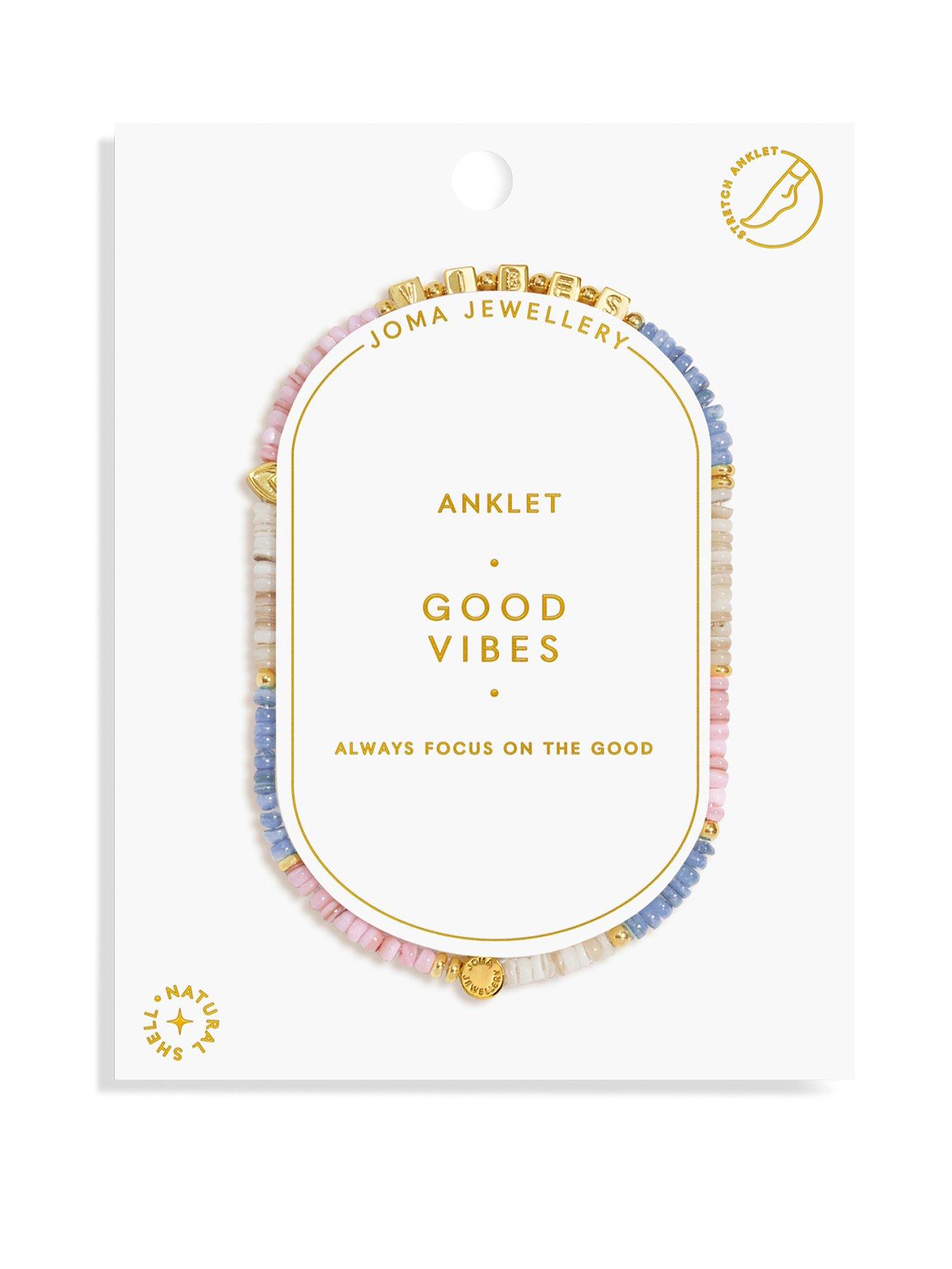 Joma Jewellery HAPPY LITTLE MOMENTS ANKLET , GOOD VIBES , Gold Plated , Anklet , 23cm stretch