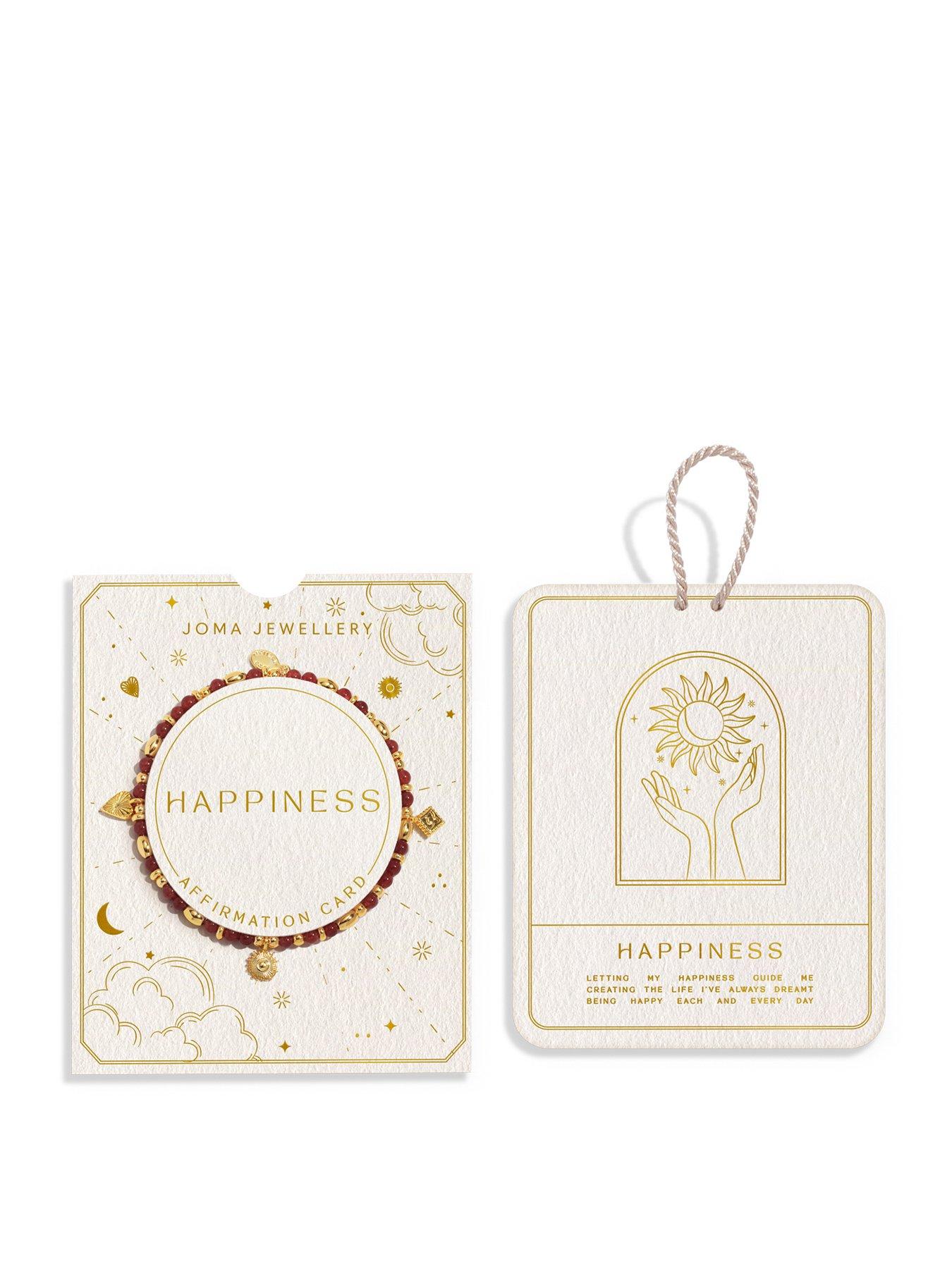 Joma Jewellery AFFIRMATION CARD , HAPPINESS , Gold Plated , Bracelet , 17.5cm stretch