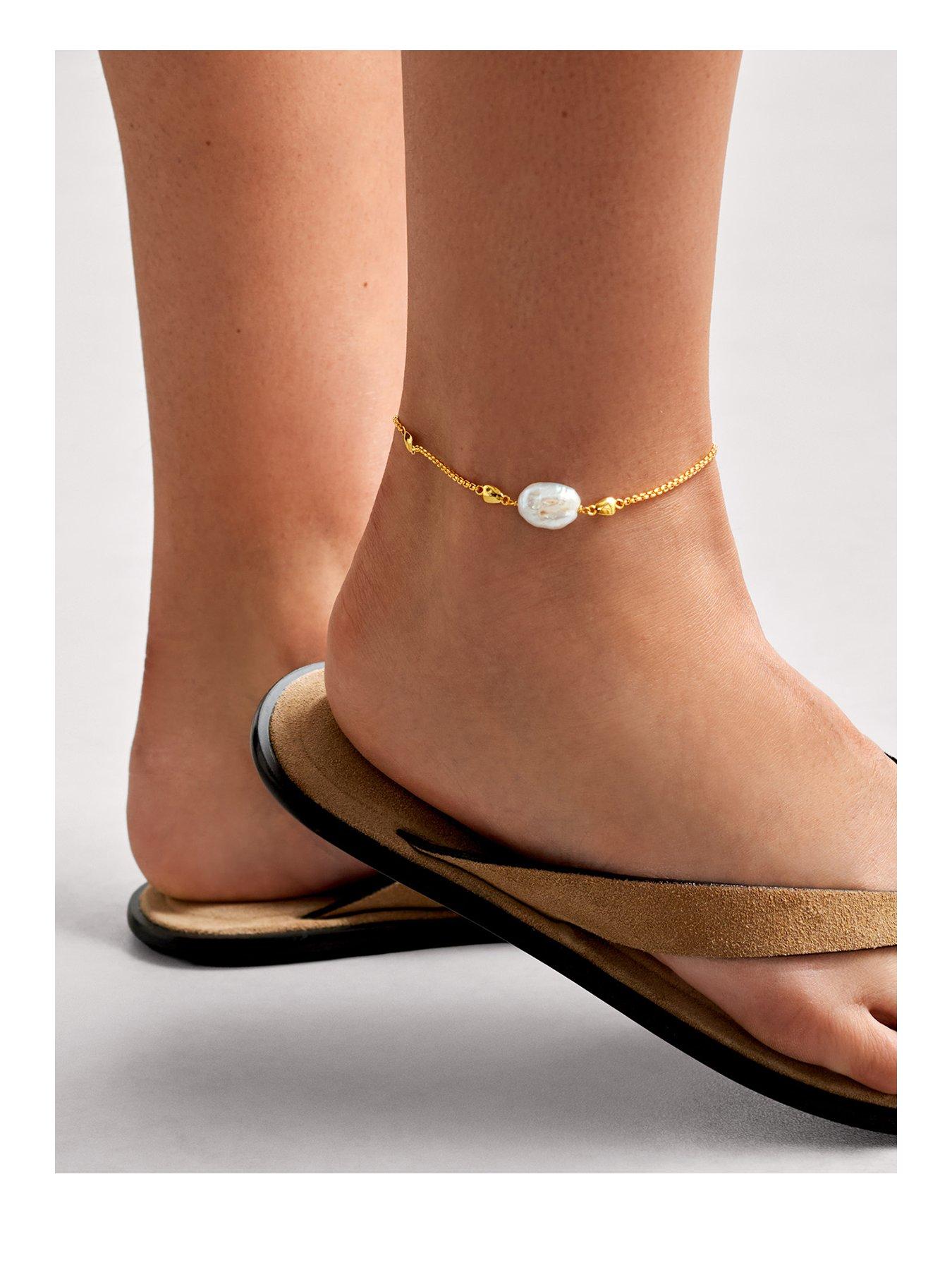 Katie Loxton SOL PEARL ANKLET , Gold Coated , 23cm + 3cm extender