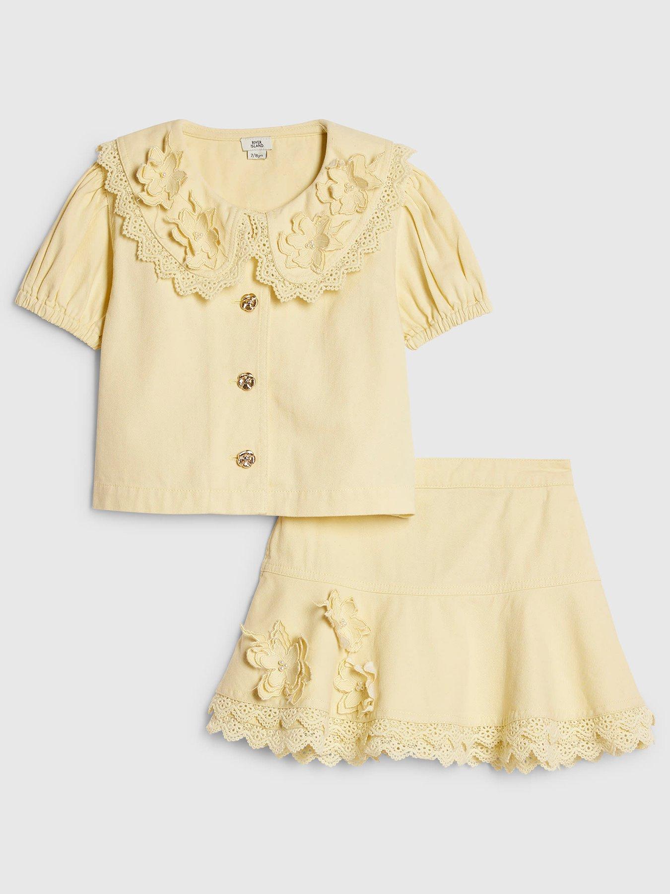 River Island Older Girls Flower Pearl Skirt Set - Yellow