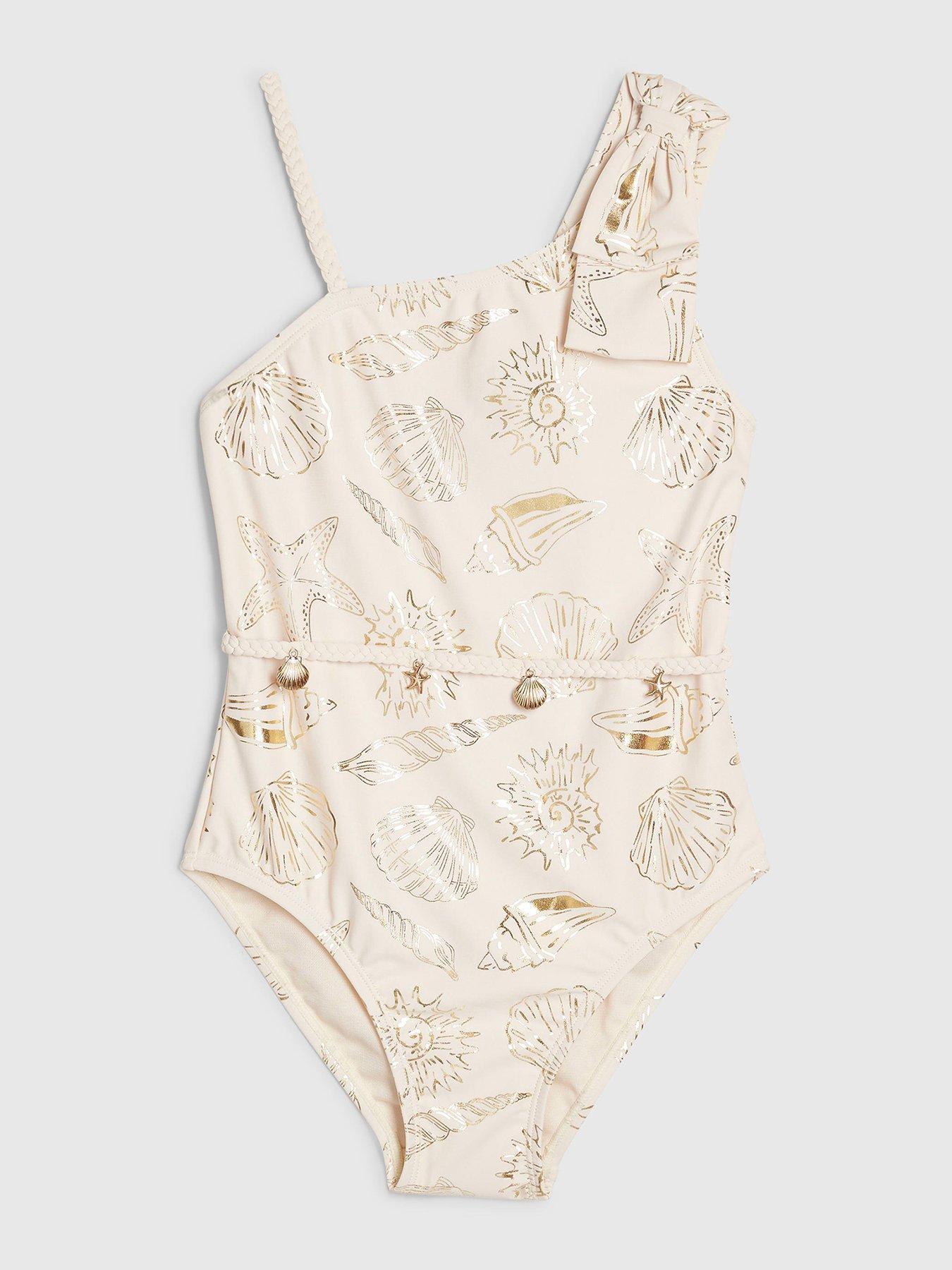 River Island Older Girls Foil Shell Swimsuit - Cream