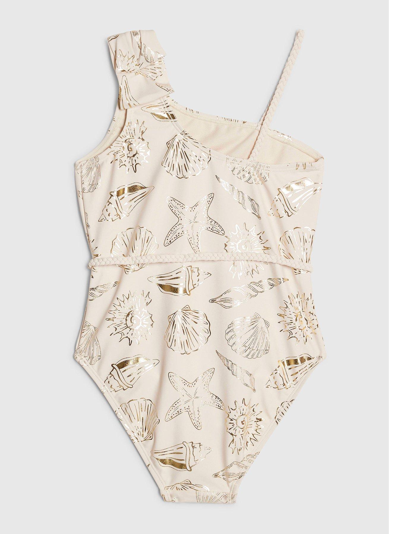 Image 2 of 4 of River Island Older Girls Foil Shell Swimsuit - Cream