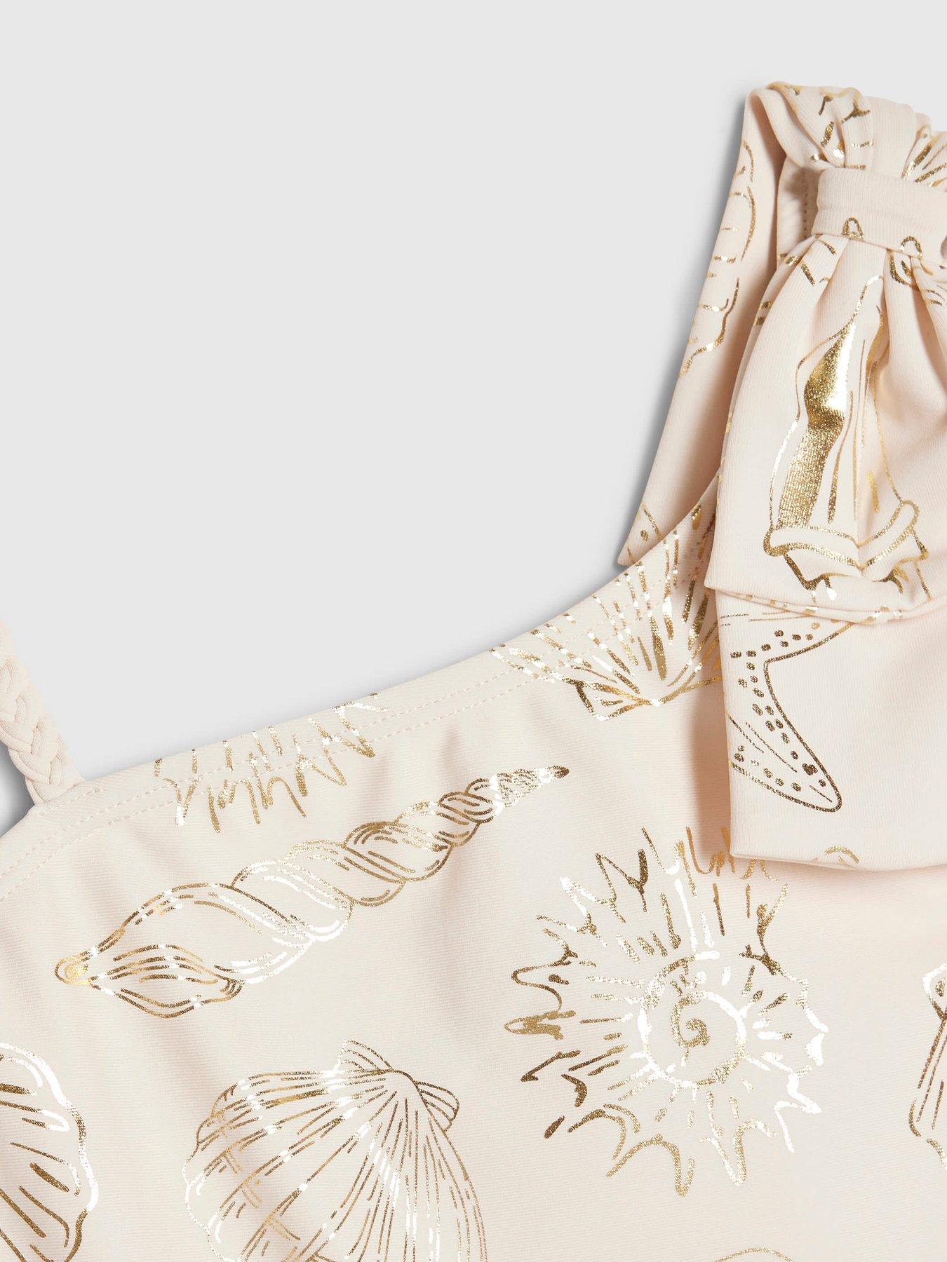 Image 3 of 4 of River Island Older Girls Foil Shell Swimsuit - Cream