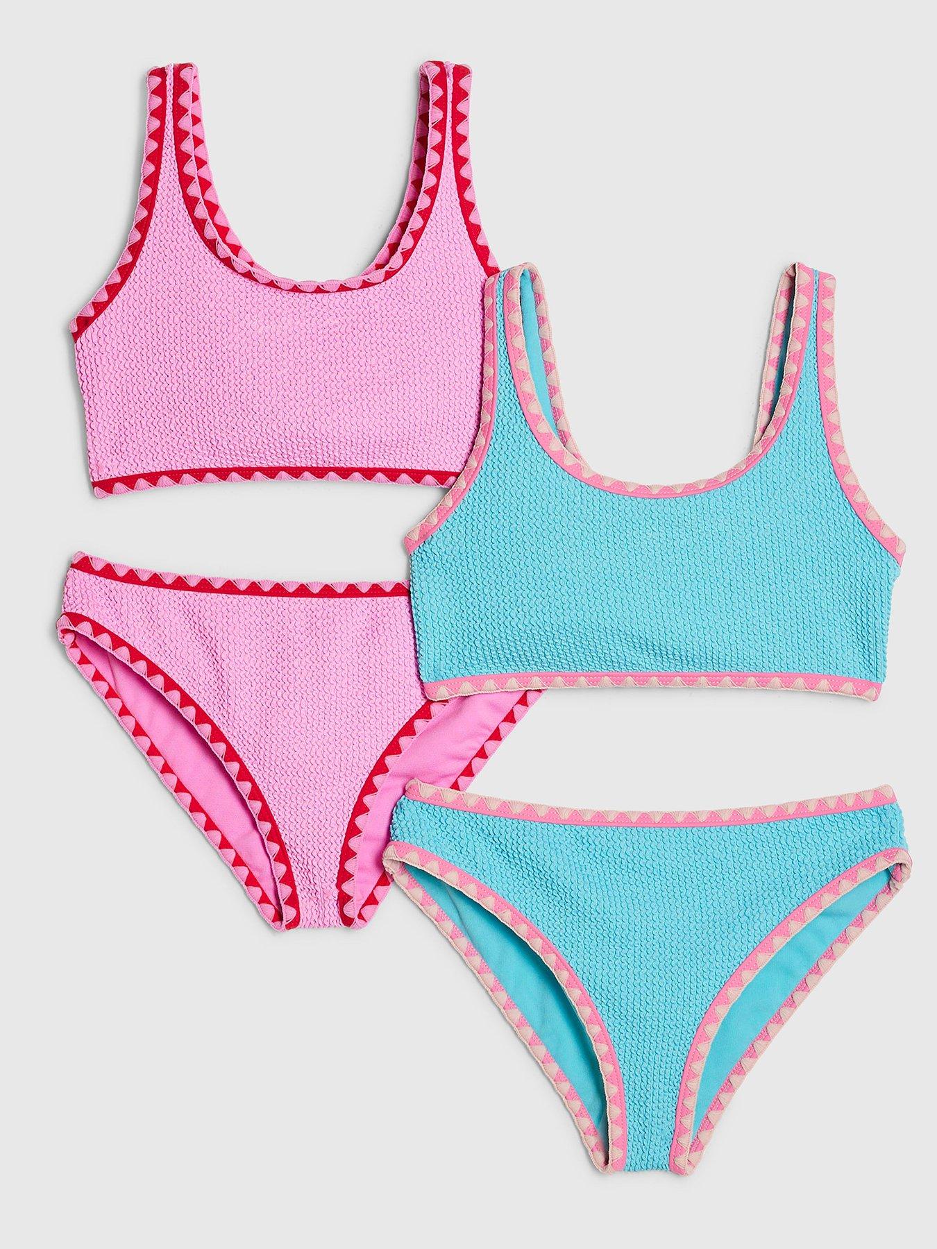 River Island: Older Girls Textured 2 Pack Bikini - Pink