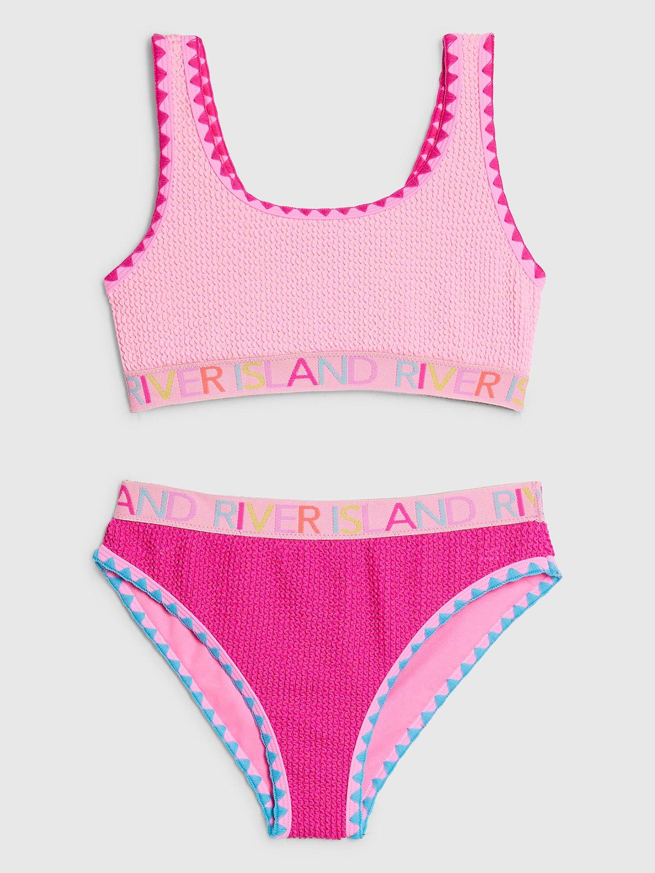 River Island Older Girls Textured Elastic Bikini Set - Pink