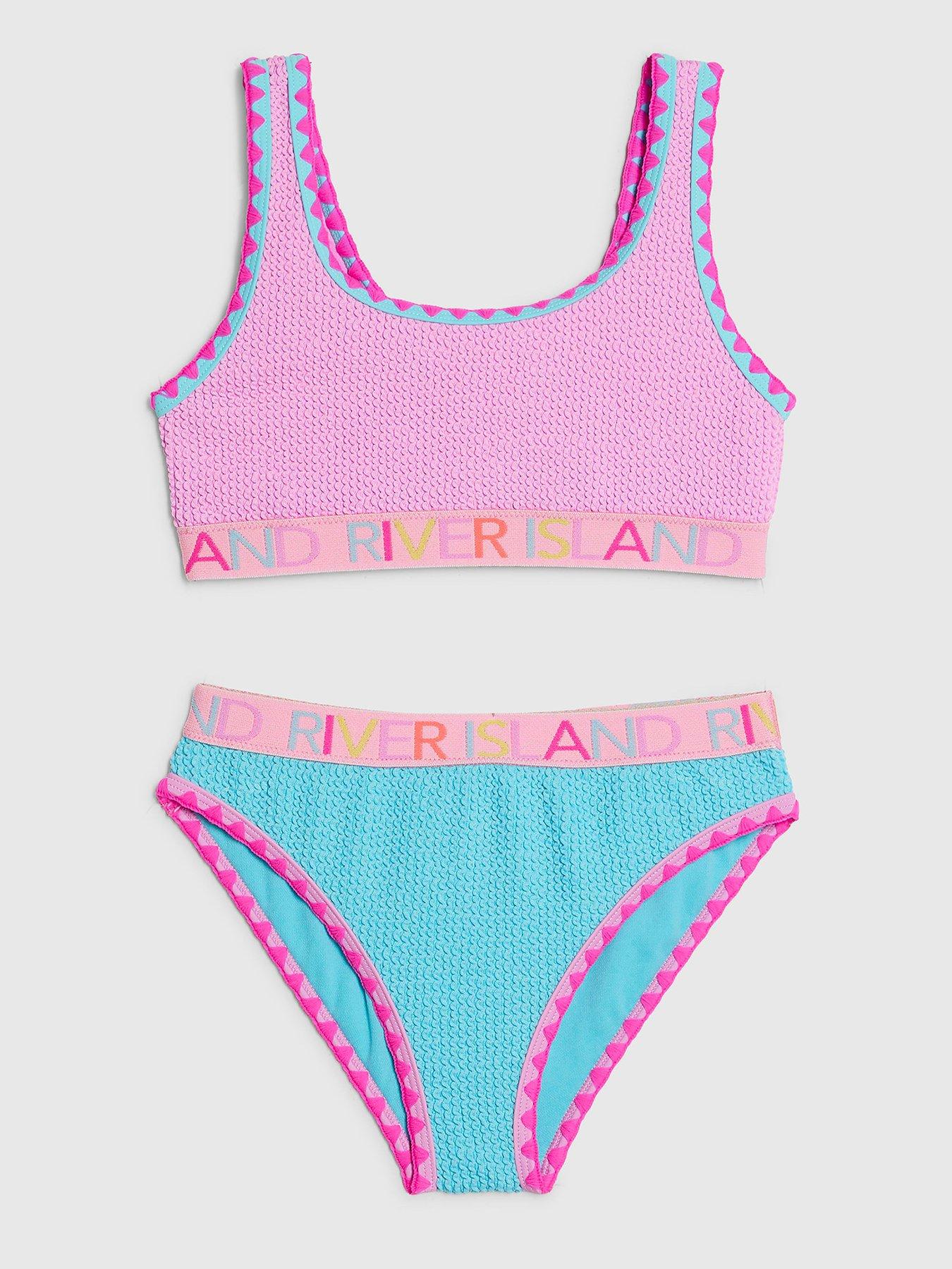 River Island Older Girls Textured Elastic Bikini Set - Purple