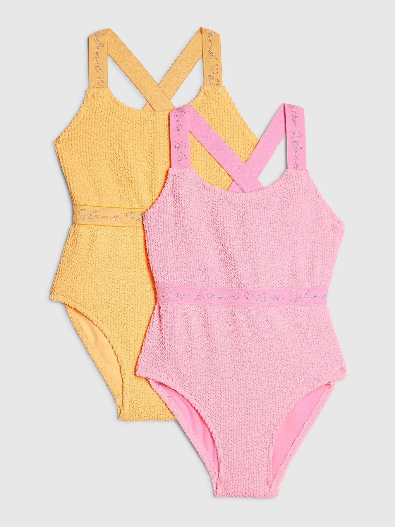 River Island Older Girls Textured 2 Pack Swimsuit - Pink