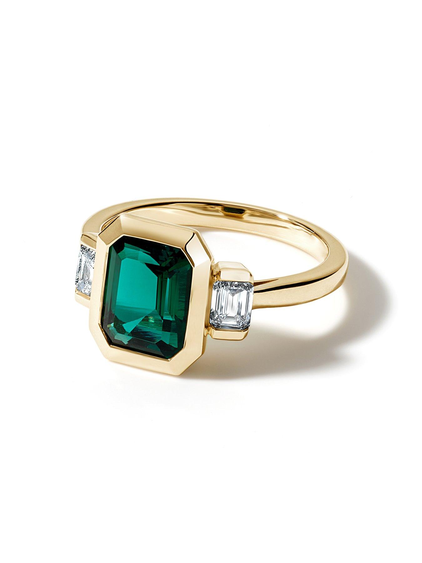 Image 2 of 6 of Created Brilliance Astrid 9ct Yellow Gold Created Emerald Lab Grown Diamond Trilogy Ring