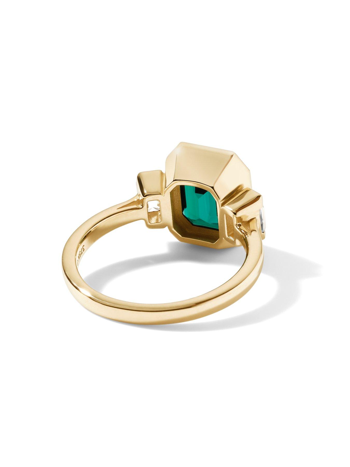 Image 3 of 6 of Created Brilliance Astrid 9ct Yellow Gold Created Emerald Lab Grown Diamond Trilogy Ring