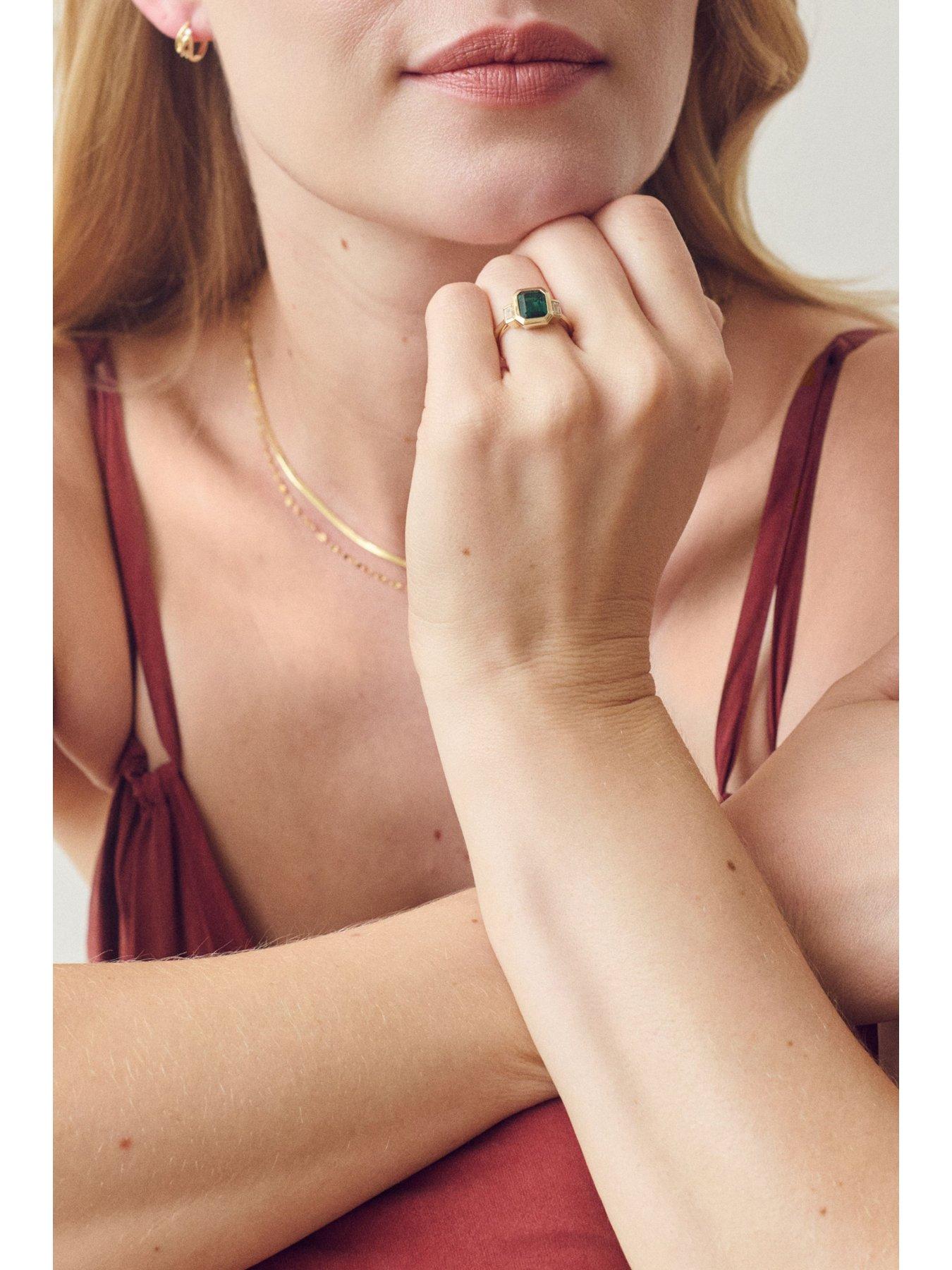 Image 5 of 6 of Created Brilliance Astrid 9ct Yellow Gold Created Emerald Lab Grown Diamond Trilogy Ring