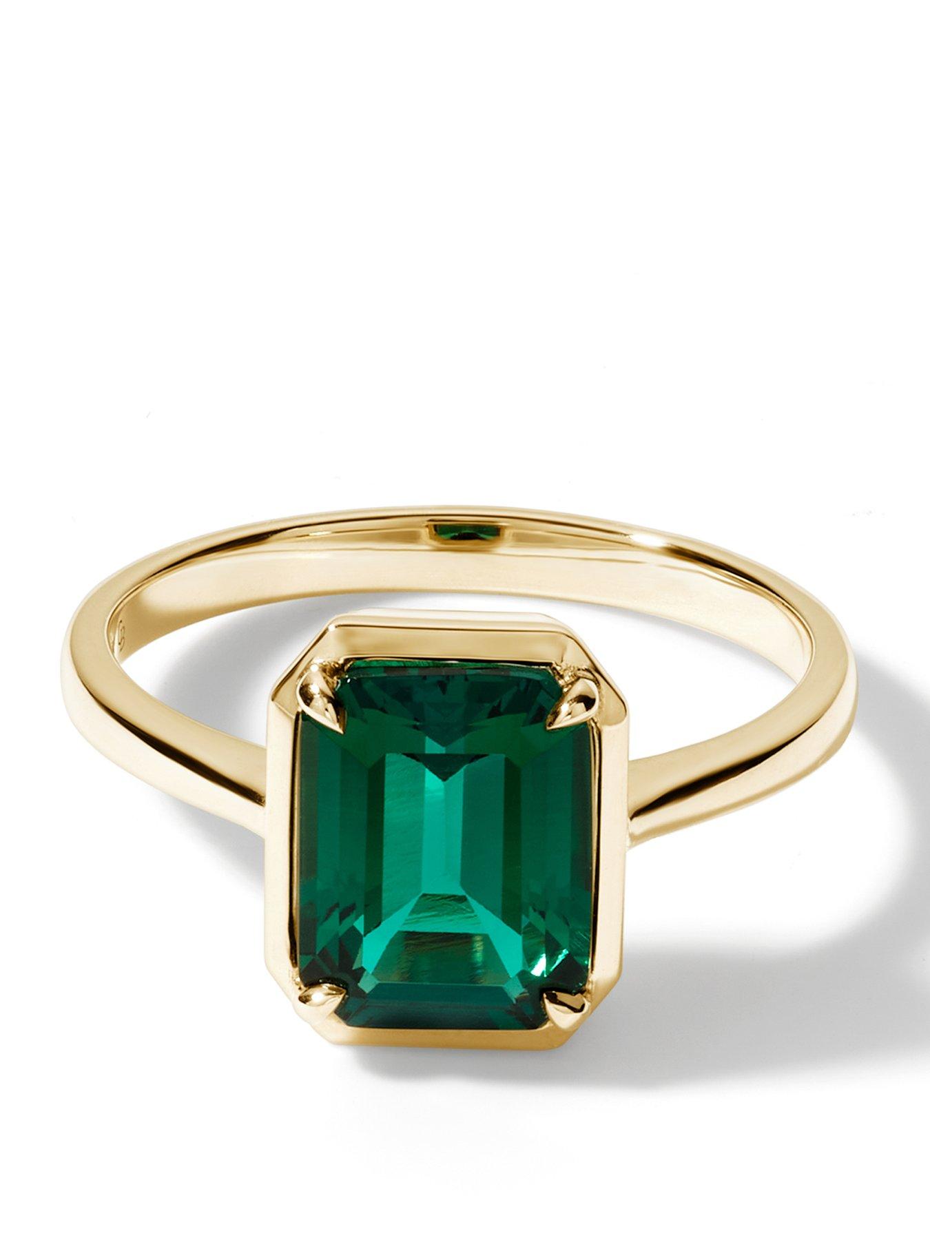 Image 1 of 7 of Created Brilliance Jane 9ct Yellow Gold Created Emerald Solitaire Ring