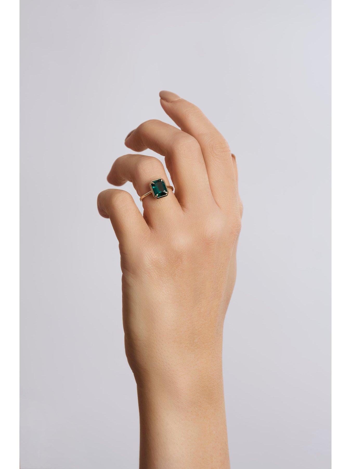 Image 4 of 7 of Created Brilliance Jane 9ct Yellow Gold Created Emerald Solitaire Ring