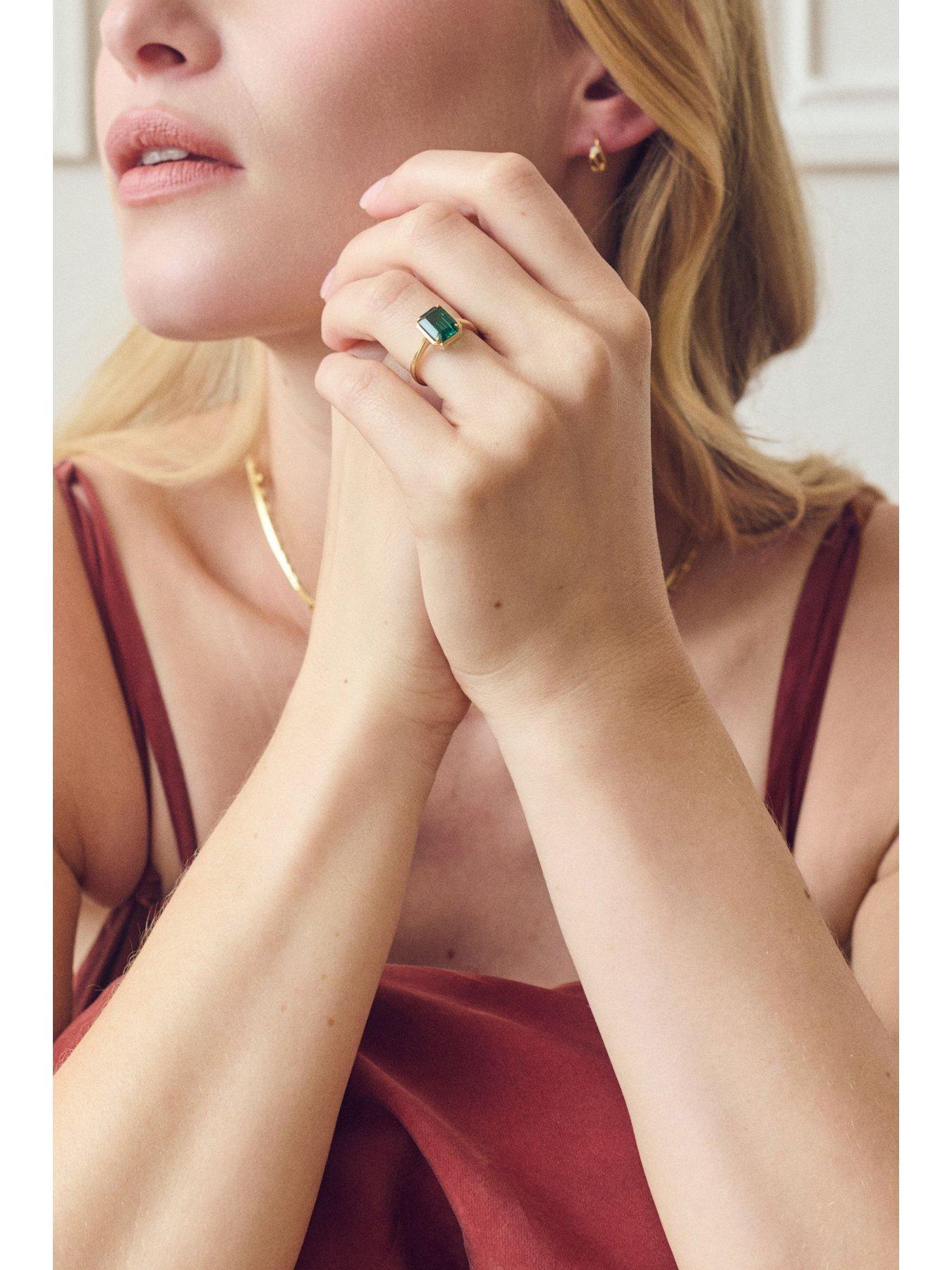 Image 5 of 7 of Created Brilliance Jane 9ct Yellow Gold Created Emerald Solitaire Ring