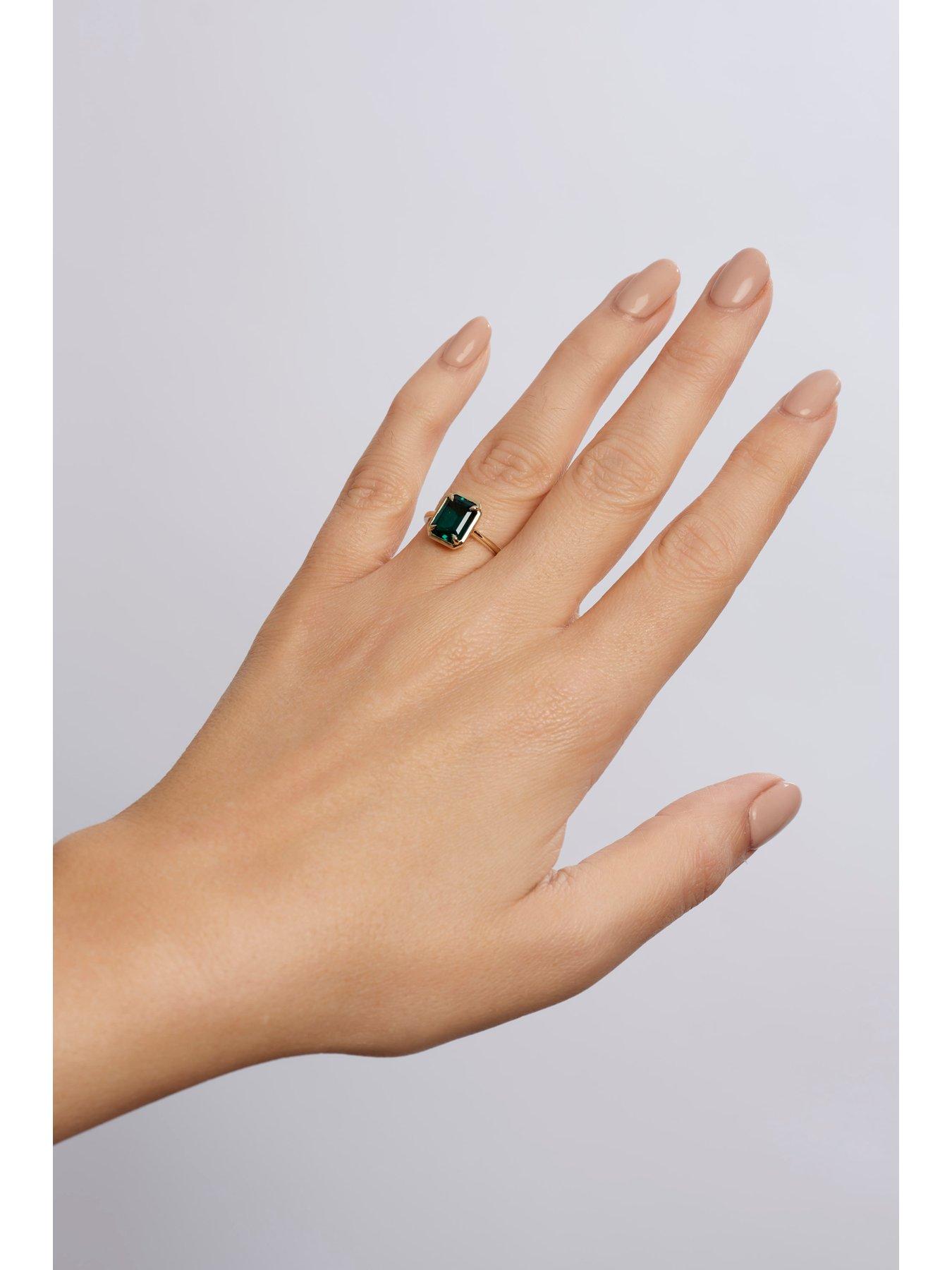 Image 6 of 7 of Created Brilliance Jane 9ct Yellow Gold Created Emerald Solitaire Ring