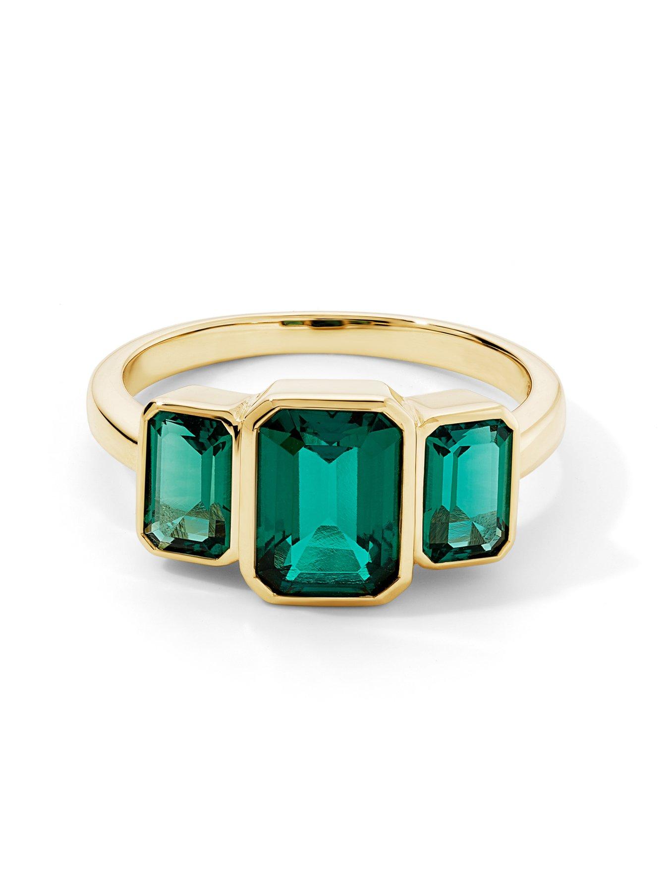 Created Brilliance Cleo 9ct Yellow Gold Created Emerald Trilogy Ring
