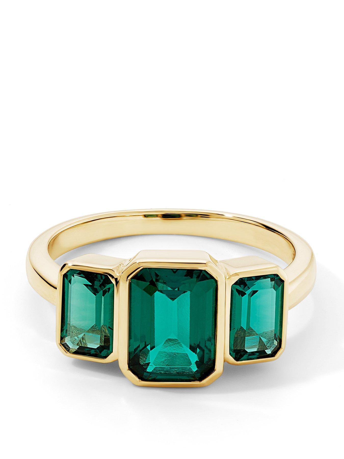 Created Brilliance Cleo 9ct Yellow Gold Created Emerald Trilogy Ring