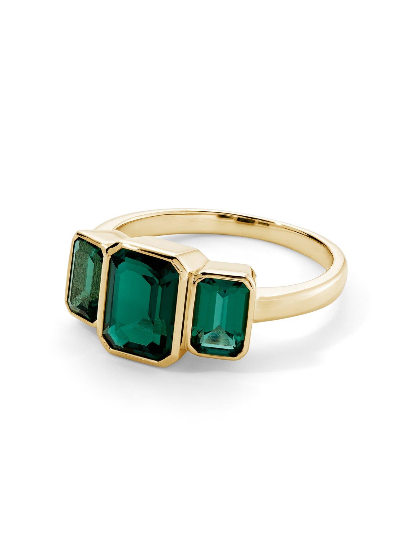 Image 2 of 6 of Created Brilliance Cleo 9ct Yellow Gold Created Emerald Trilogy Ring
