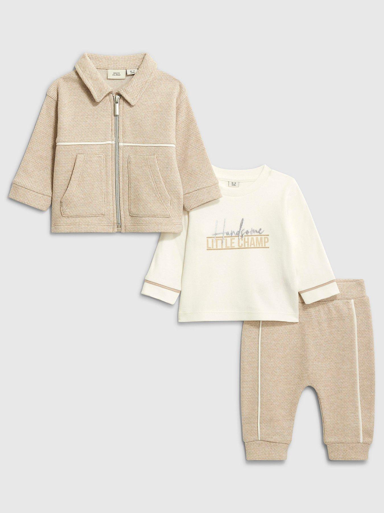 River Island Baby Boys Jacquard Jersey Shacket Set - Beige
