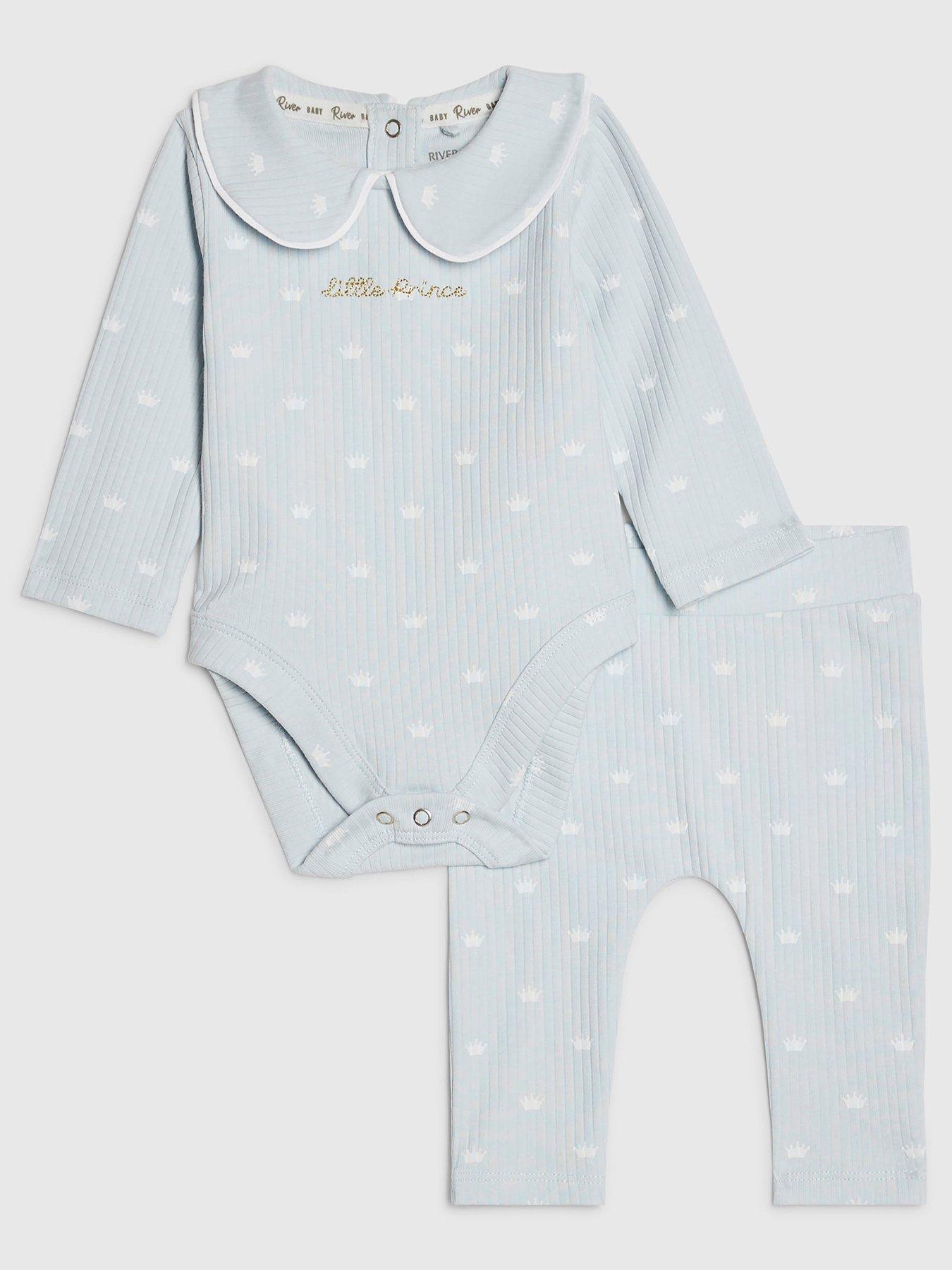 River Island Baby Boys Little Prince Outfit Set - Light Blue