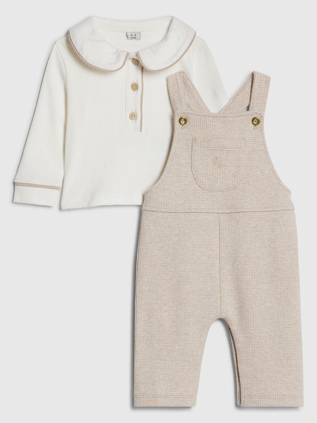River Island Baby Boys Collar Dungaree Set - Beige