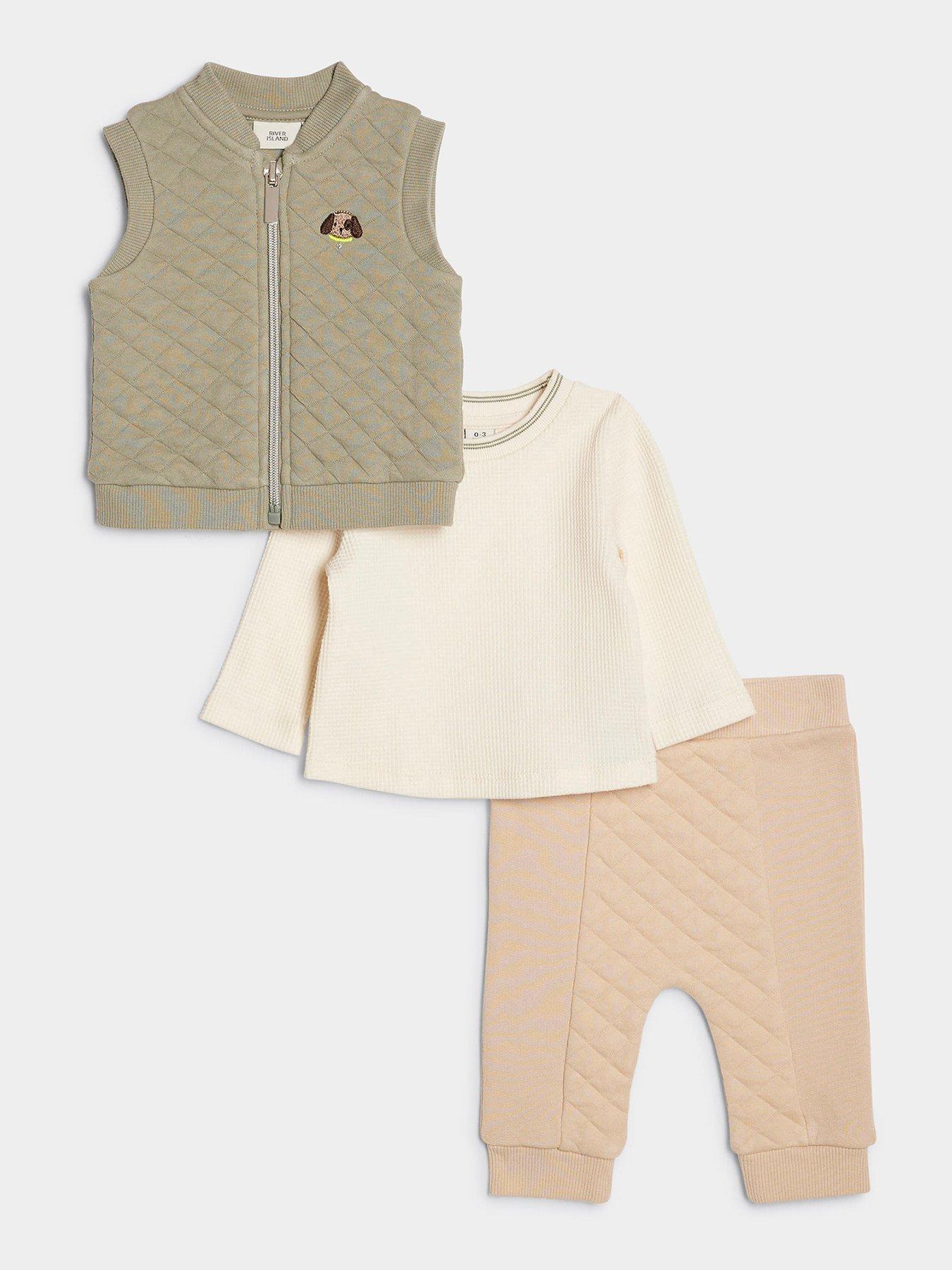 Image 1 of 4 of River Island Baby Boys Quilted Gilet Set - Khaki