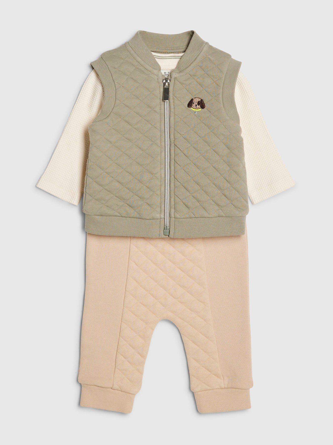 Image 3 of 4 of River Island Baby Boys Quilted Gilet Set - Khaki