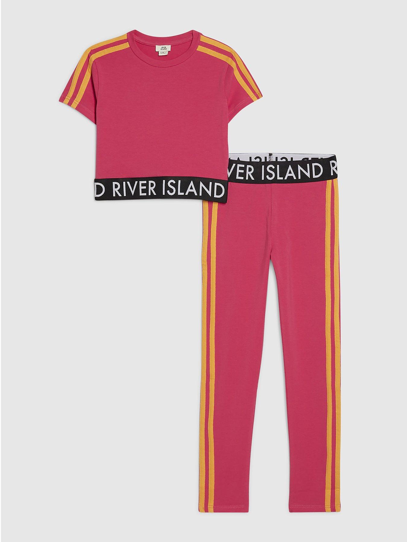 River Island Older Girls Branded Side Stripe Legging Set - Pink