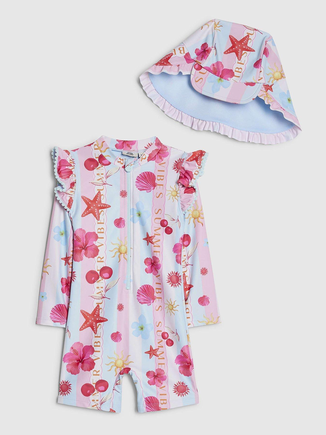 River Island Mini Girls Stripe La Mer Rashsuit Set - Blue