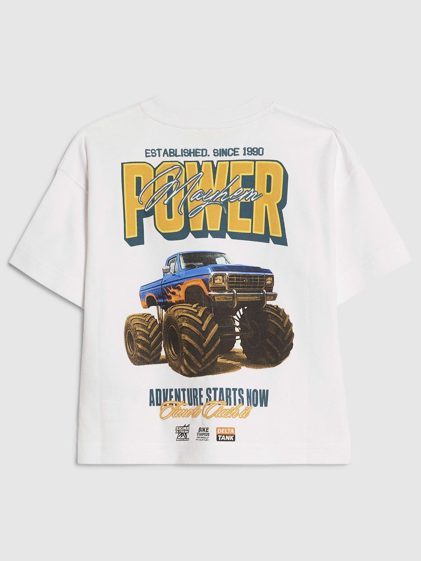 River Island Mini Boys Back Print Monster Truck T-Shirt - White