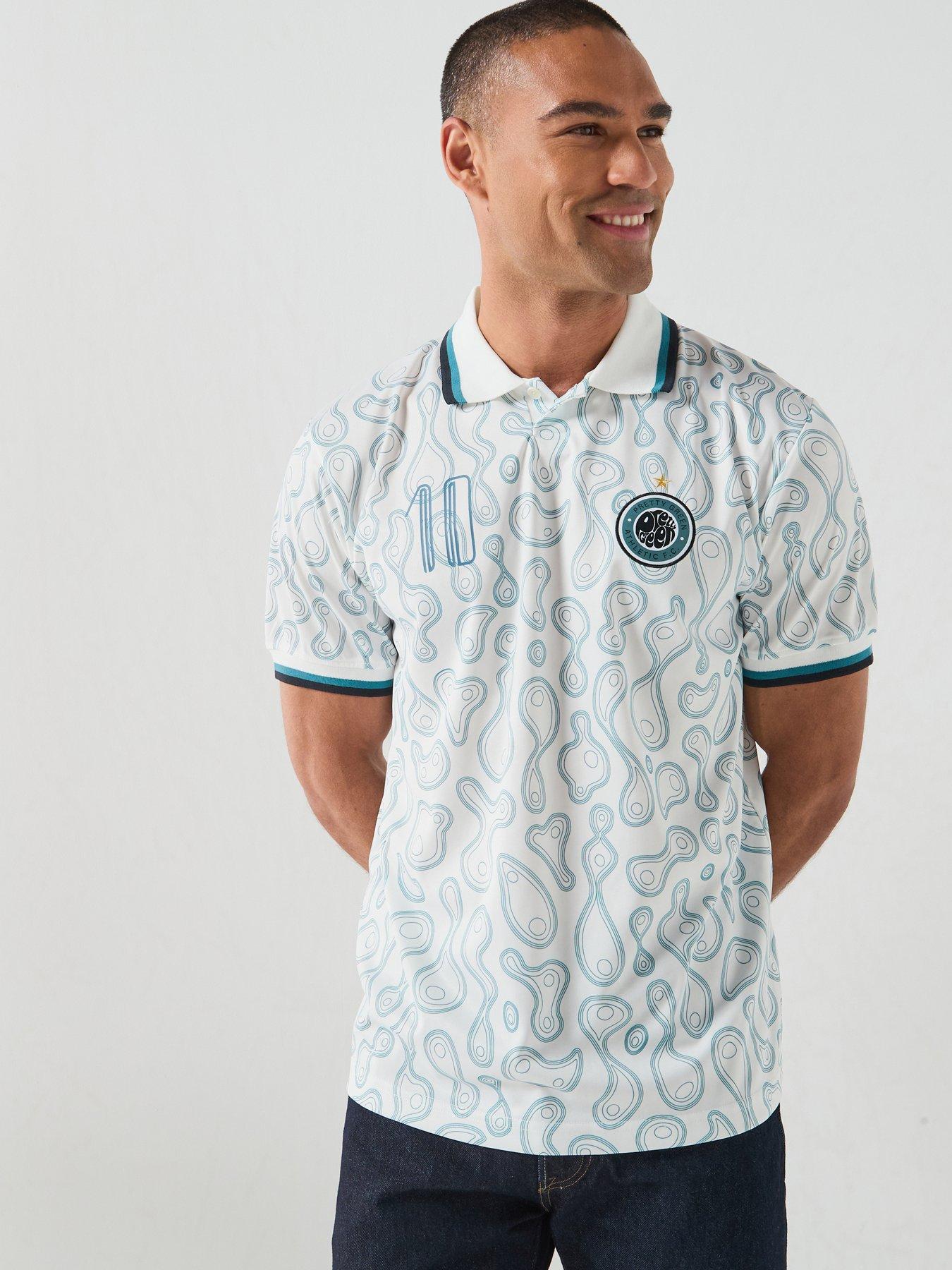 Image 1 of 6 of Pretty Green Outro Printed Short Sleeve Football Polo Shirt - White