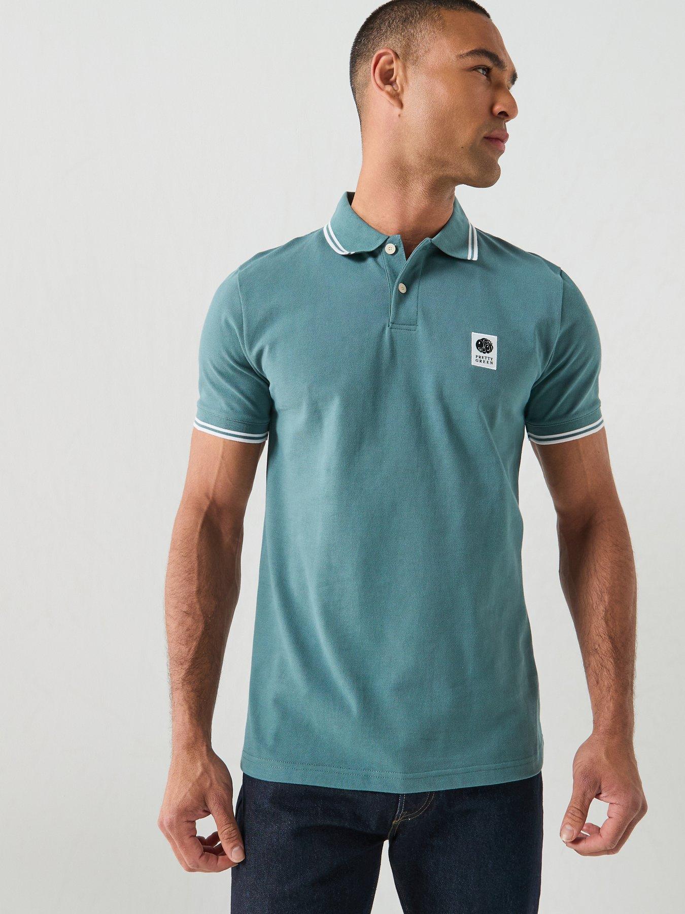 Pretty Green Pretty Green Rayner Tipped Collar Short Sleeve Polo Shirt - Green