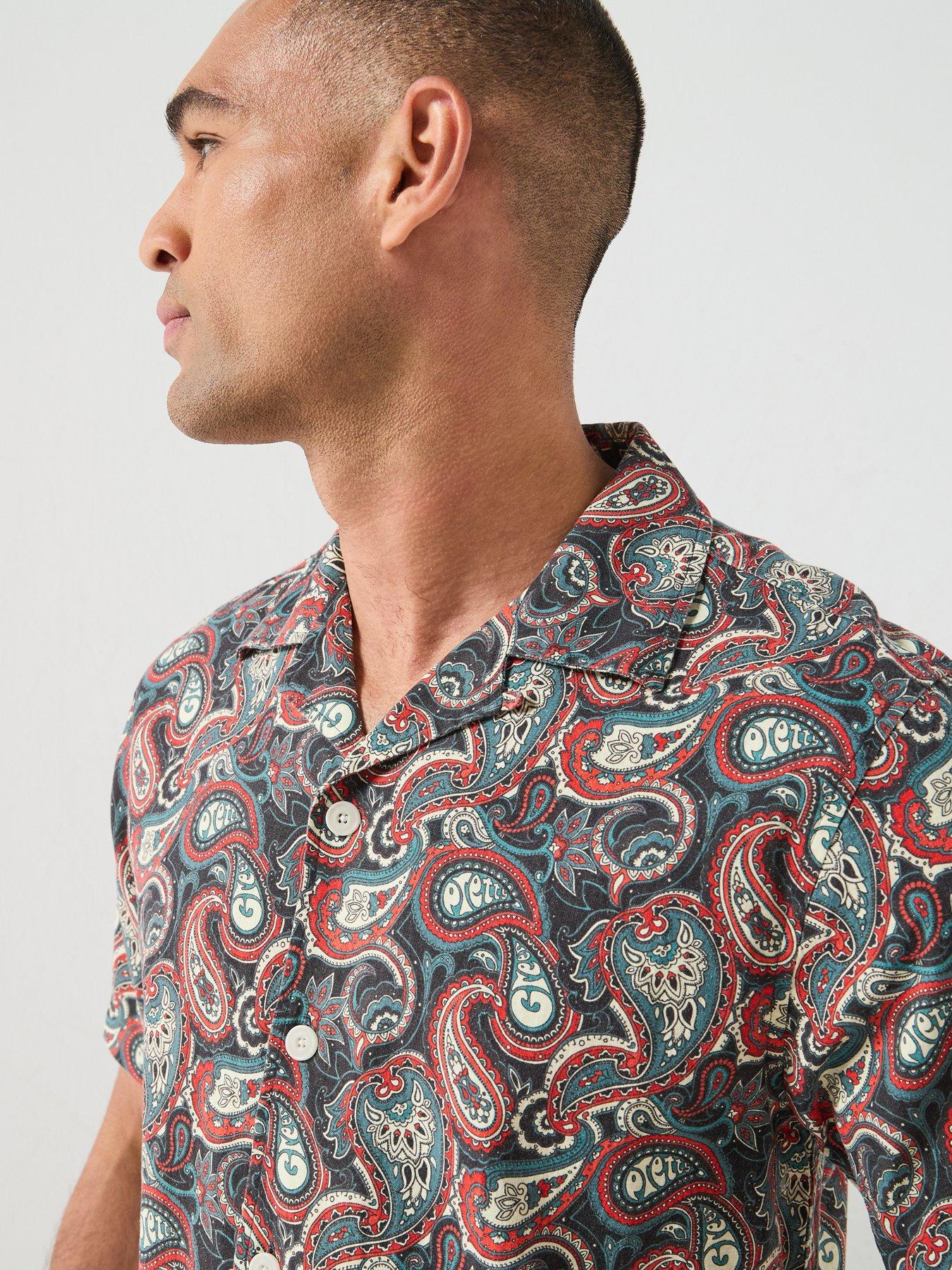 Image 4 of 6 of Pretty Green Pretty Green Bonamassa Paisley Print Short Sleeve Shirt - Red