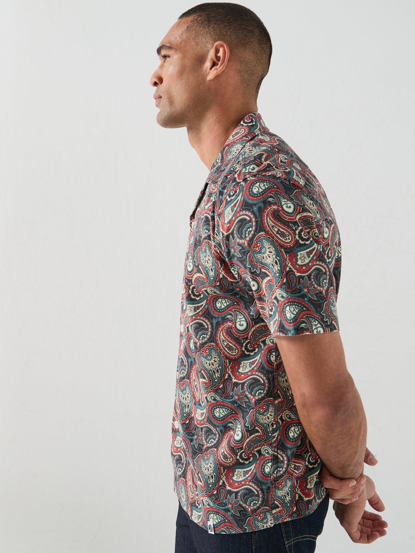 Image 6 of 6 of Pretty Green Pretty Green Bonamassa Paisley Print Short Sleeve Shirt - Red