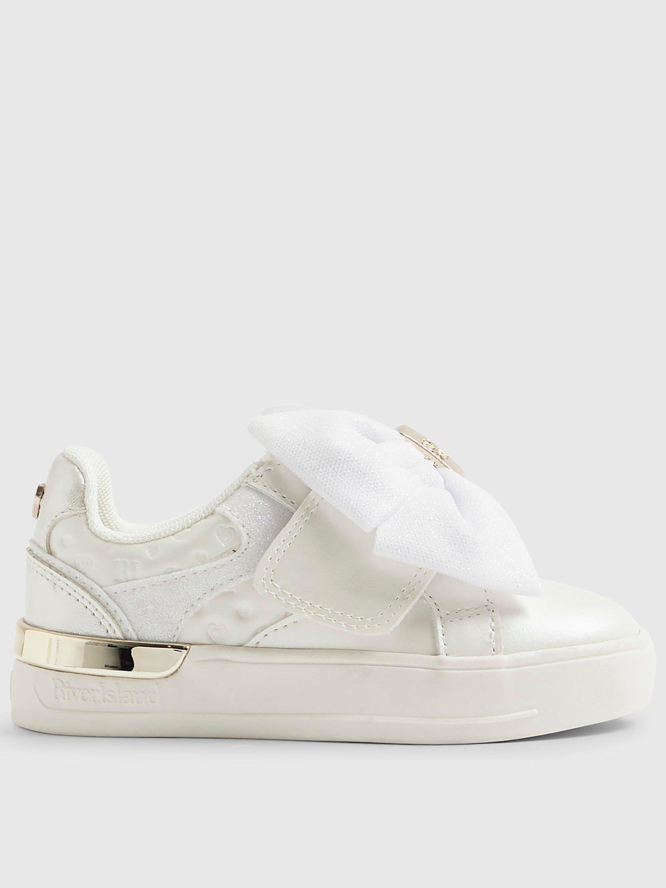 River Island Mini Girls Monogram Velcro Bow Trainers - White