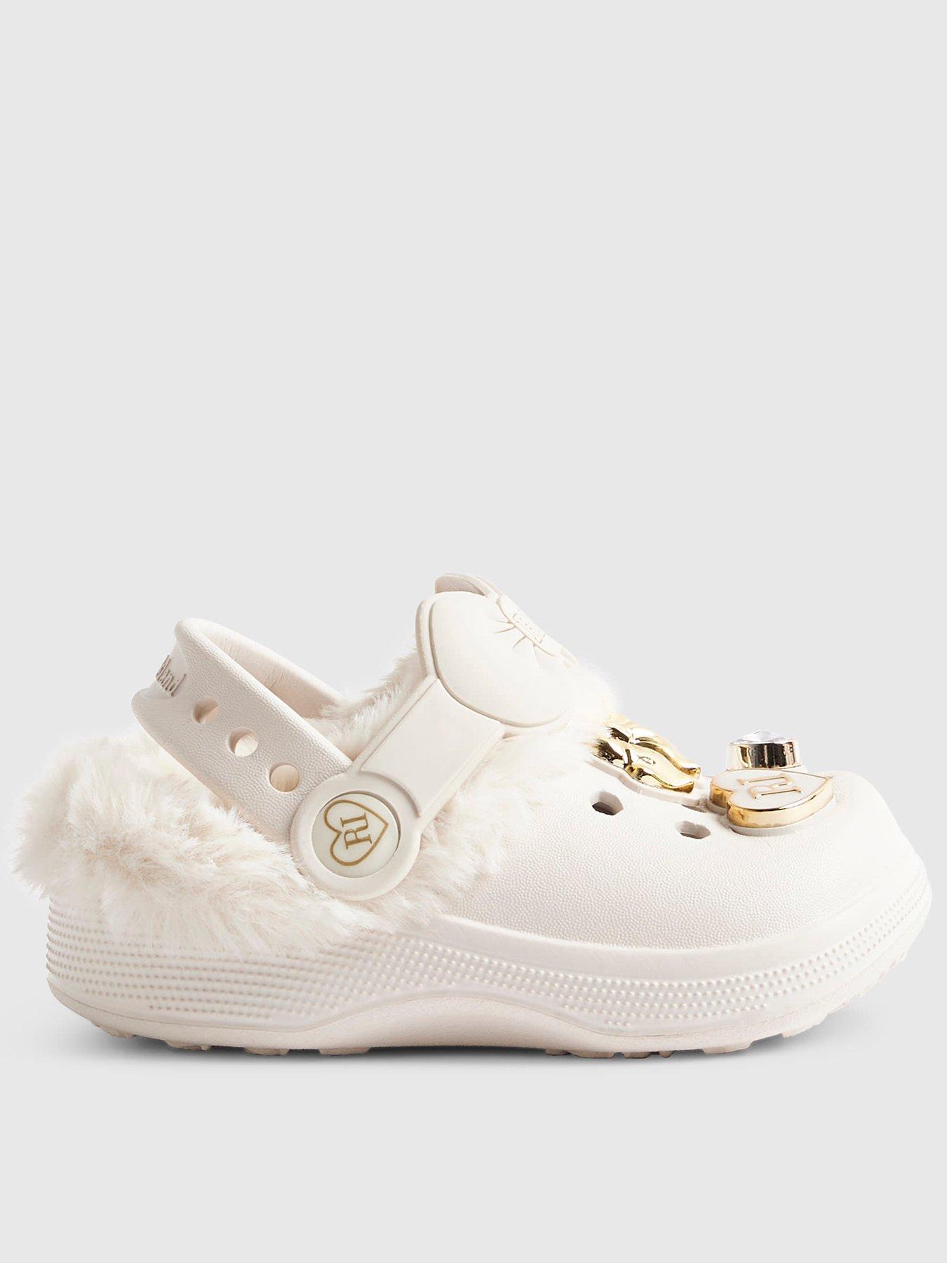 River Island Mini Girls Charm Faux Fur Clogs - Cream
