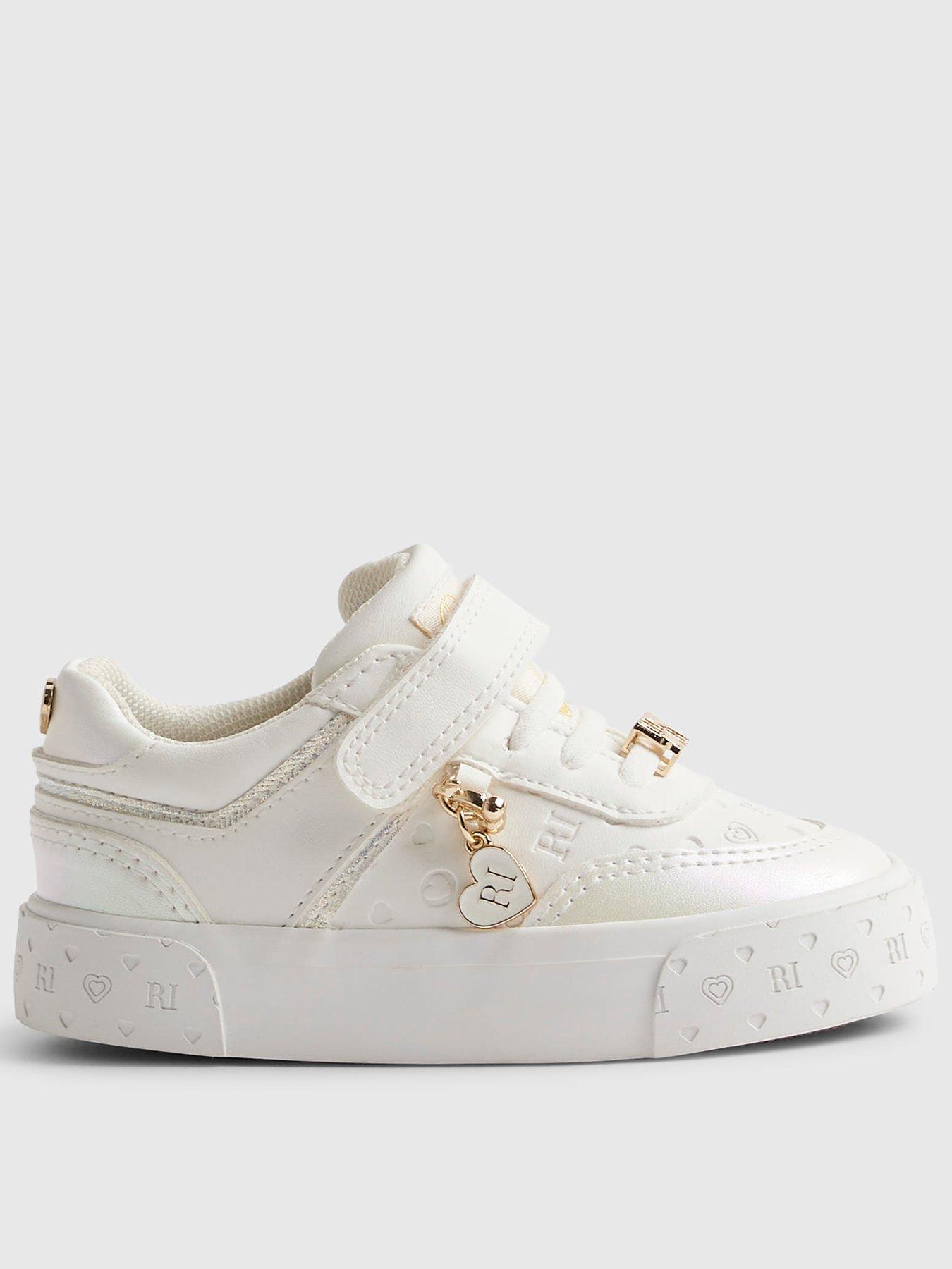 River Island Mini Girls Charm Monogram Trainers - White