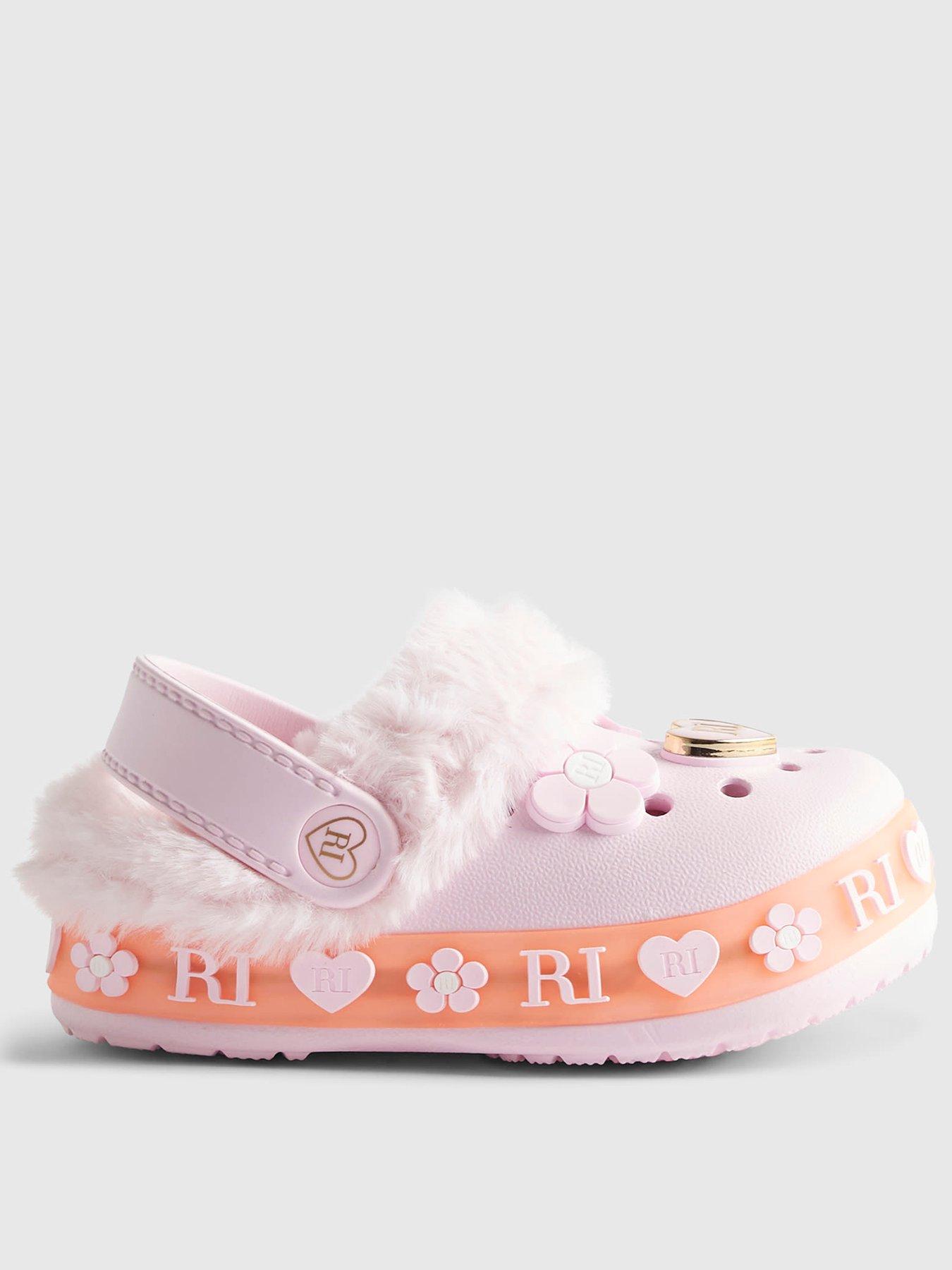 River Island Mini Girls Flower Faux Fur Light Up Clogs - Pink