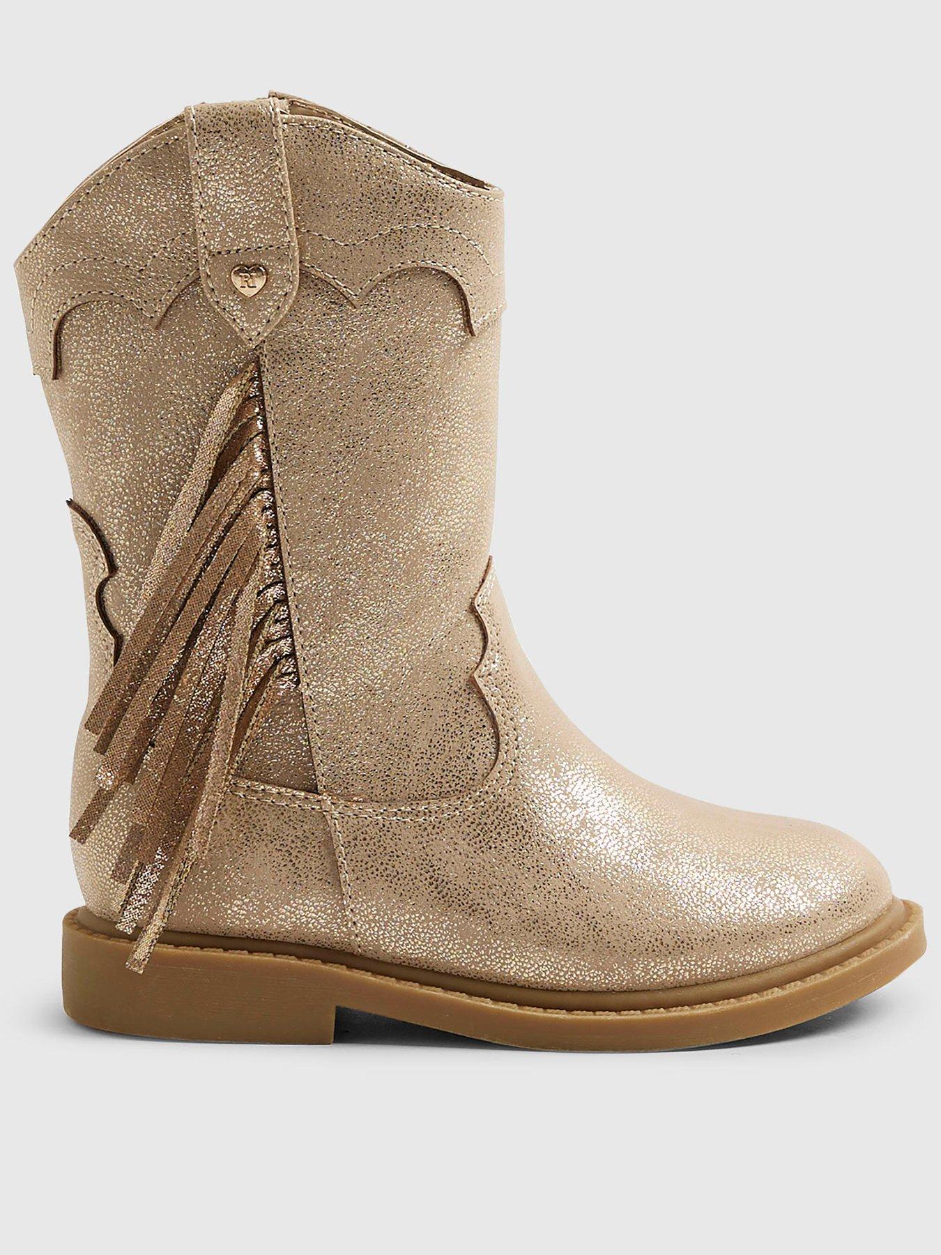 Image 1 of 5 of River Island Mini Girls Western Tassel Boots - Gold