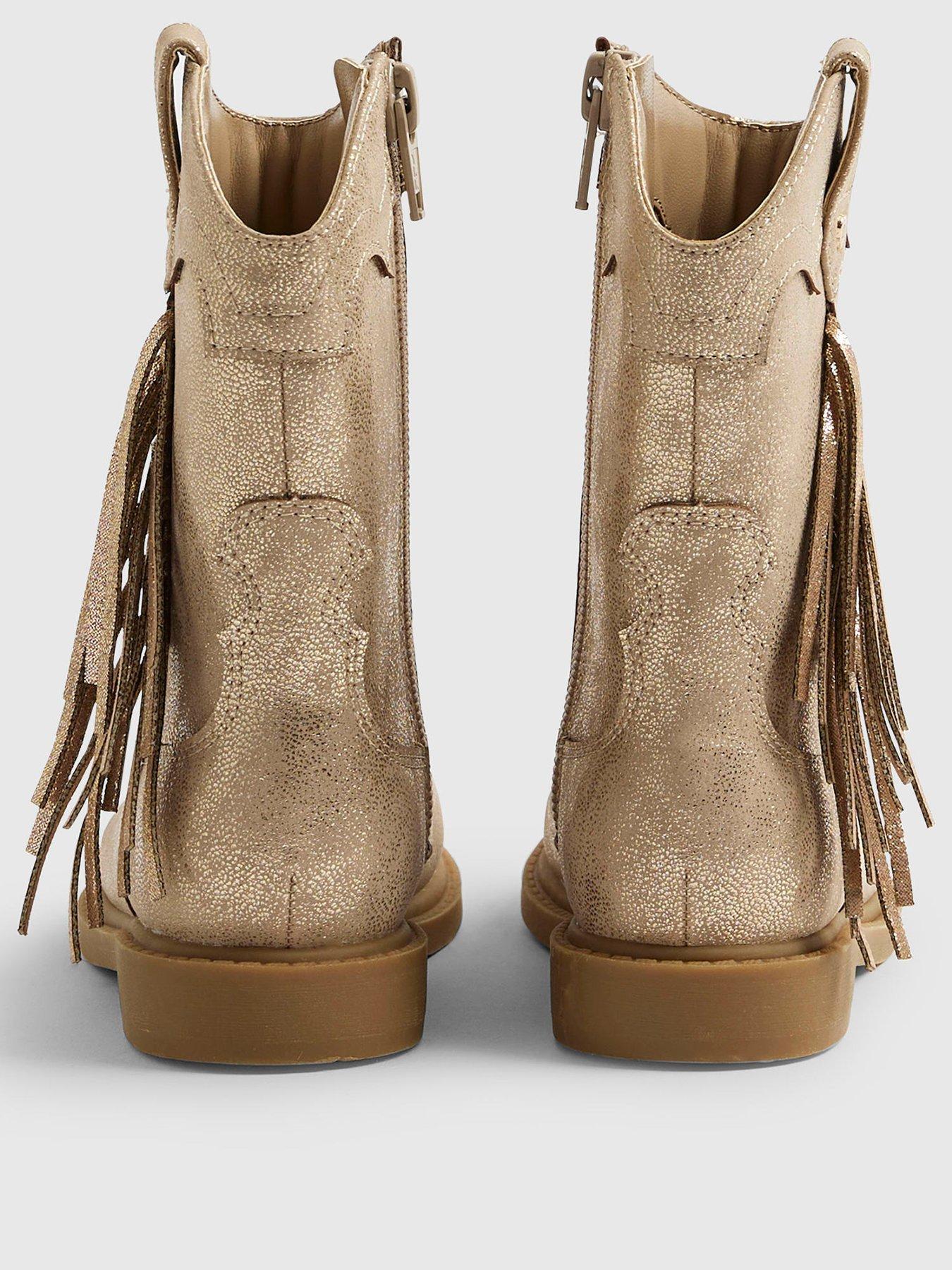 Image 3 of 5 of River Island Mini Girls Western Tassel Boots - Gold